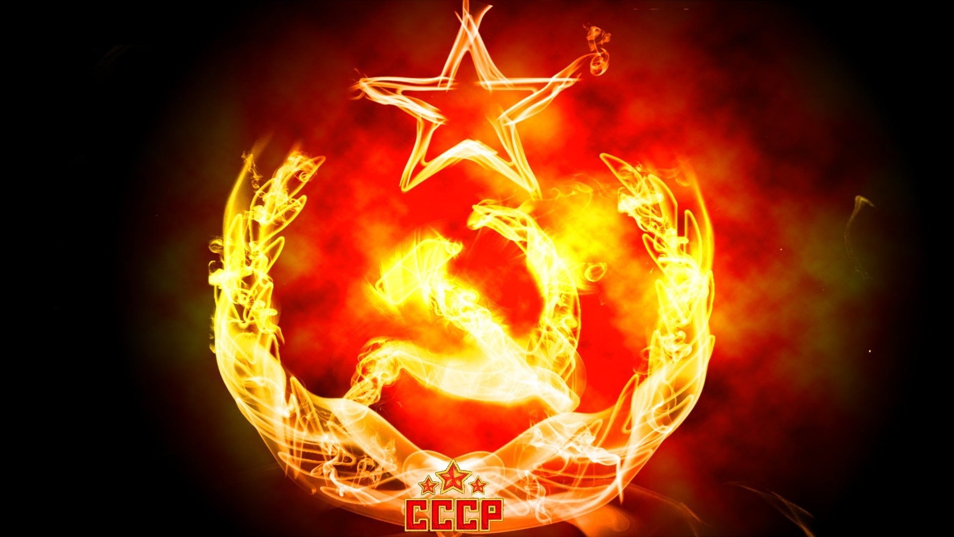 1920x1080  soviet union the hammer and sickle red star fire