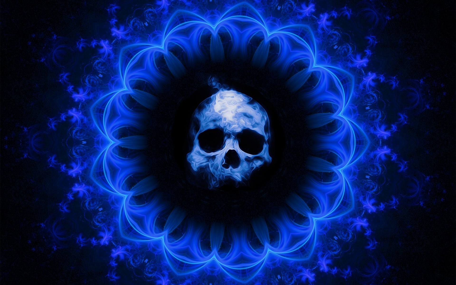 1920x1200 Skull, Blue Flame, Pattern