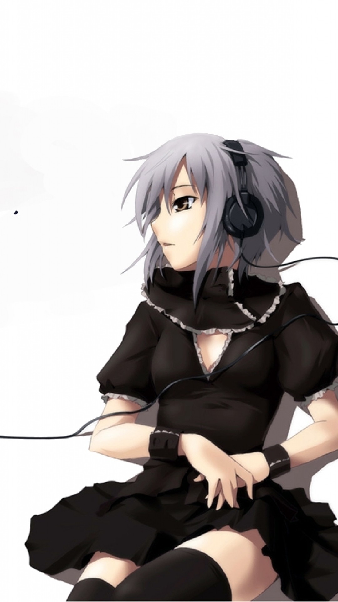 1080x1920  Wallpaper anime, girl, headphones, cables, background, pose
