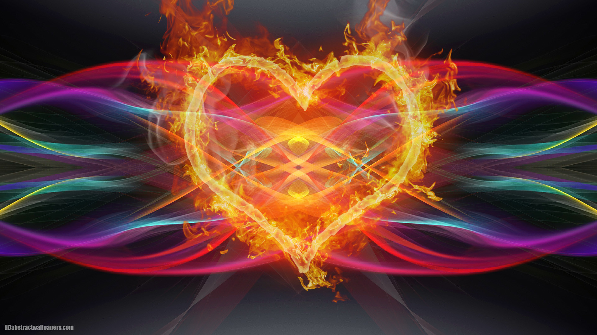 1920x1080 Colorful abstract background with lines and love heart of fire. Very  beautiful abstract wallpaper with fire.