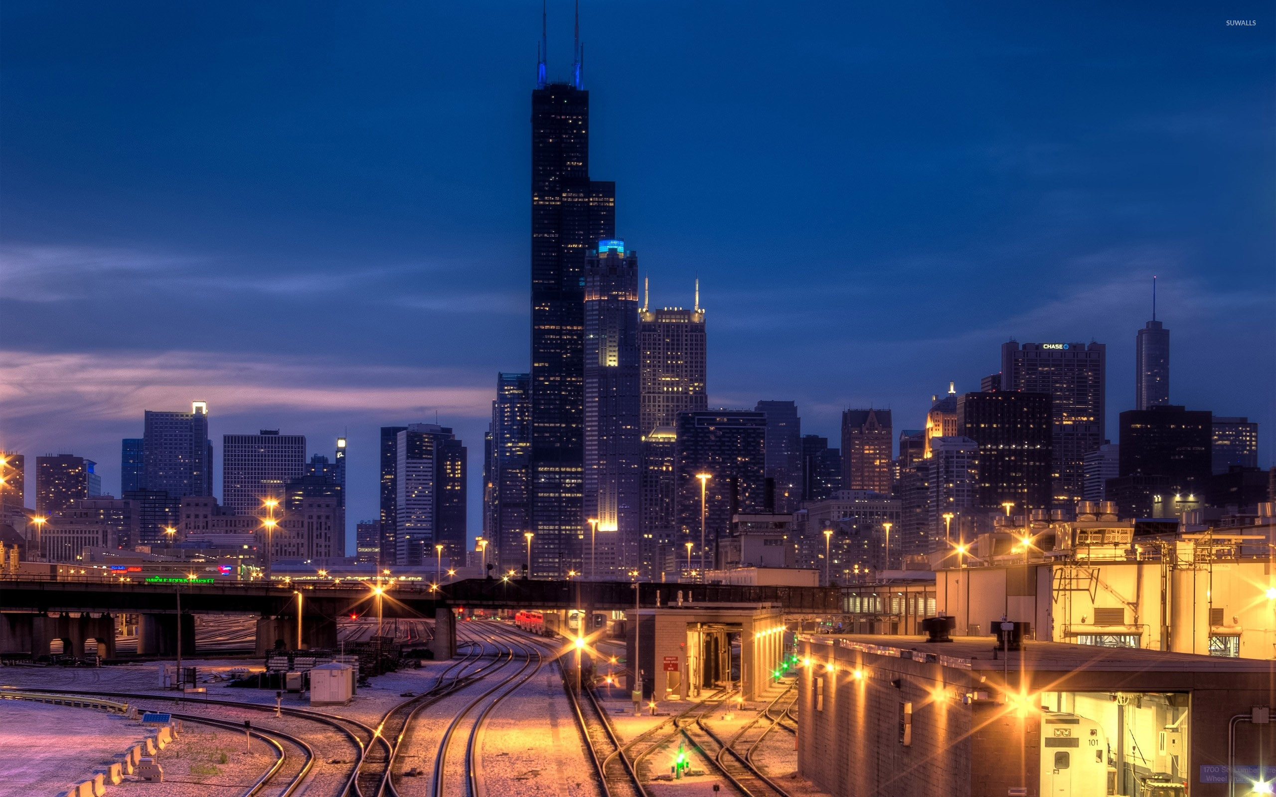 2560x1600 Lights on the railway in Chicago wallpaper
