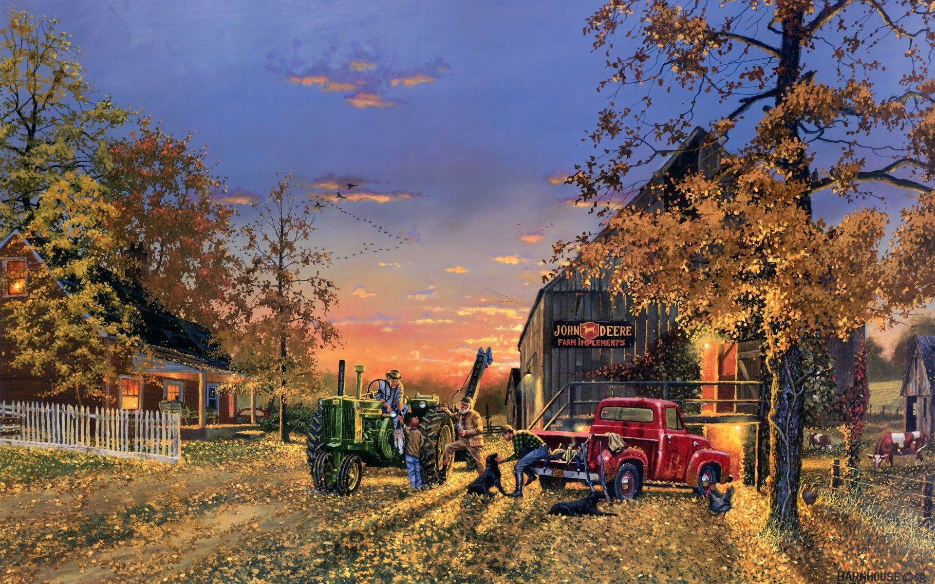 1920x1200 Dave-Barnhouse Barnhouse paintings country artistic farm vehicles tractor  people landscapes autumn fall seasons holidays thanksgiving wallpaper  background