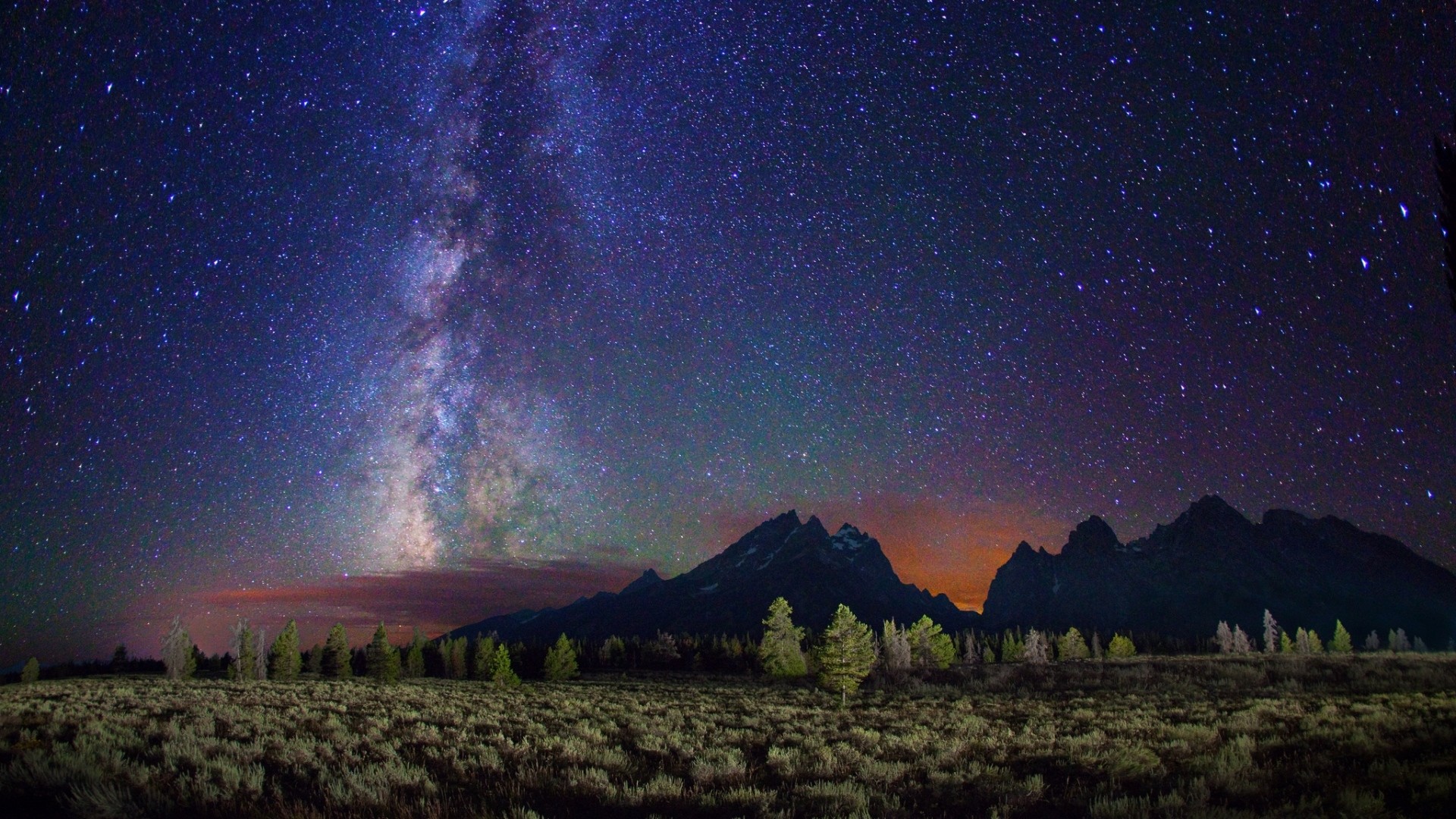 1920x1080 Preview wallpaper milky way, stars, mountains, field, night 