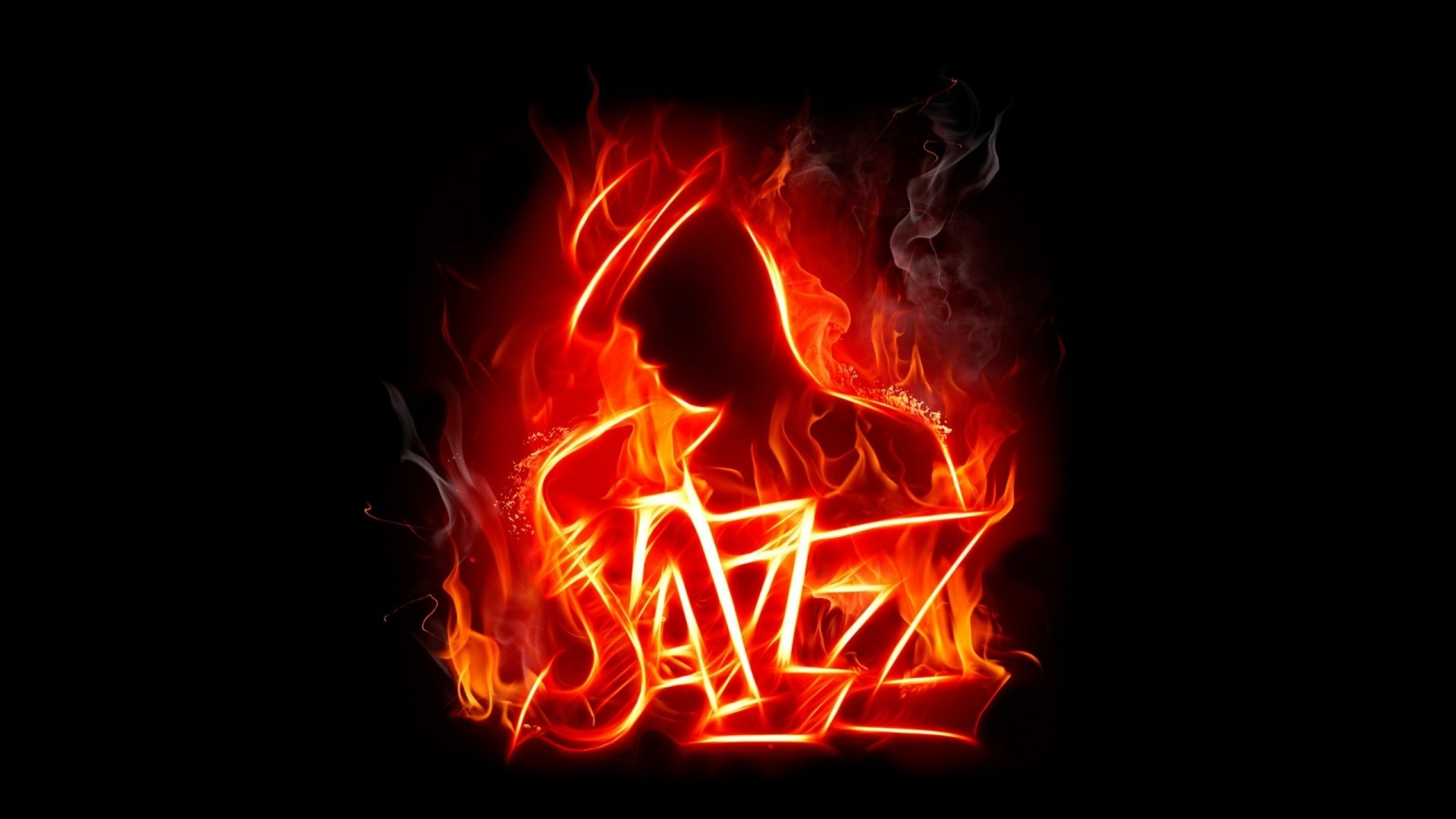 1920x1080  Wallpaper jazz, music, fire, silhouette, jazzman