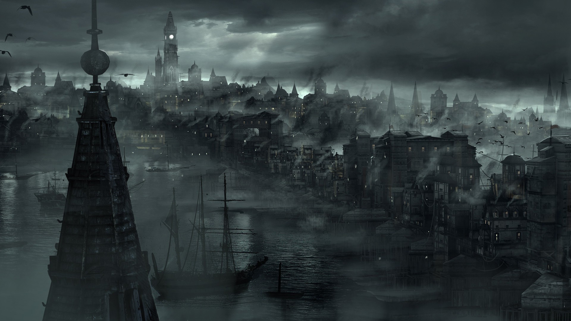 1920x1080 cityscape, City, Mist, Dark, River, Boat Wallpapers HD / Desktop and Mobile  Backgrounds