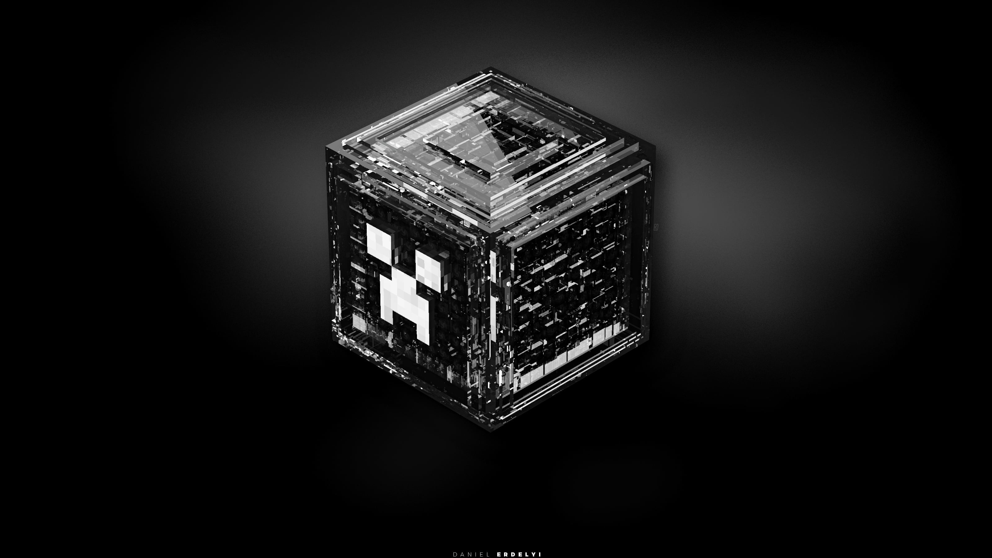 3200x1800 black cube illustration, Minecraft, creeper, green HD wallpaper