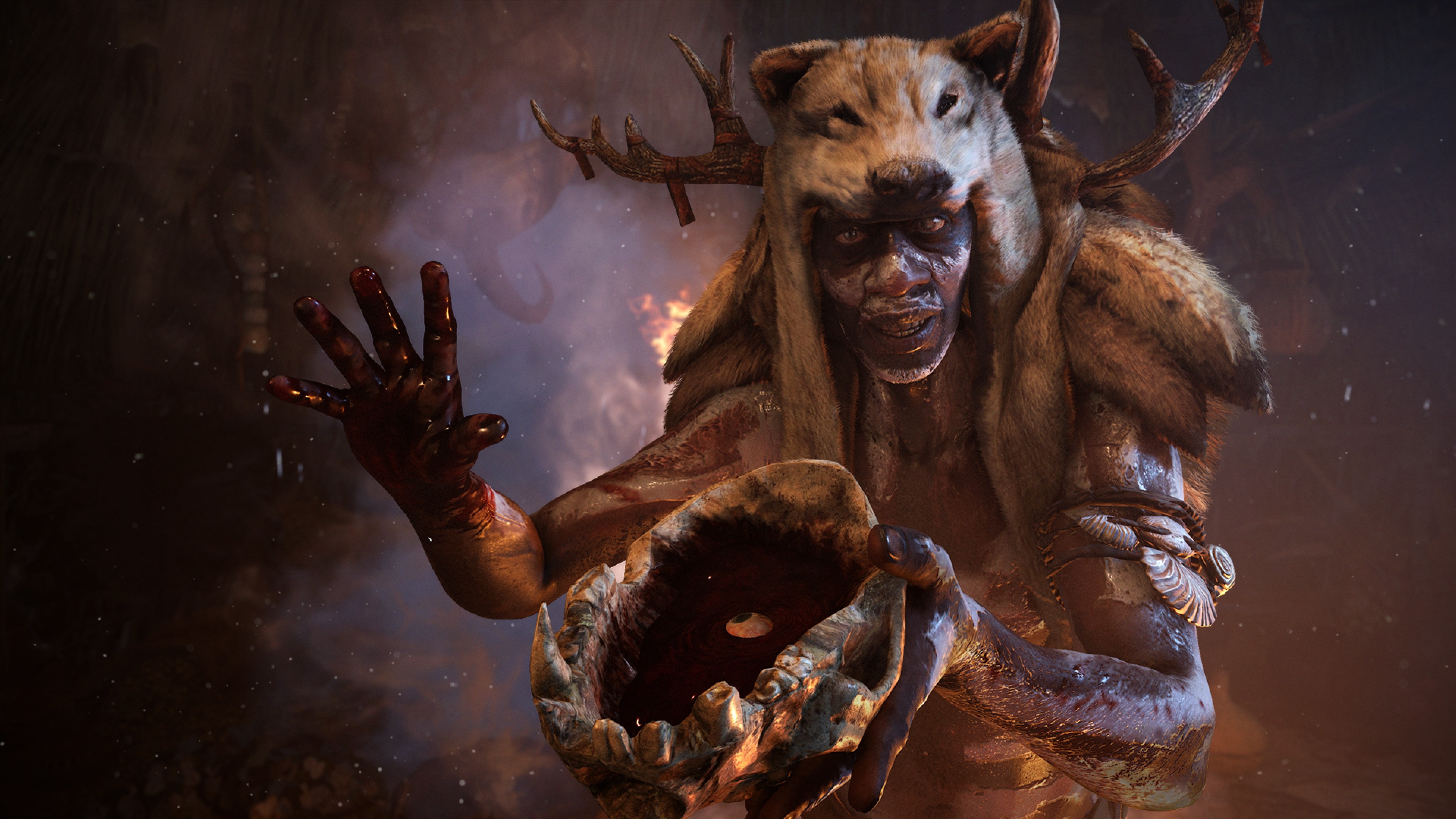 3840x2160  Wallpaper far cry primal, tribe, character, hat, horn