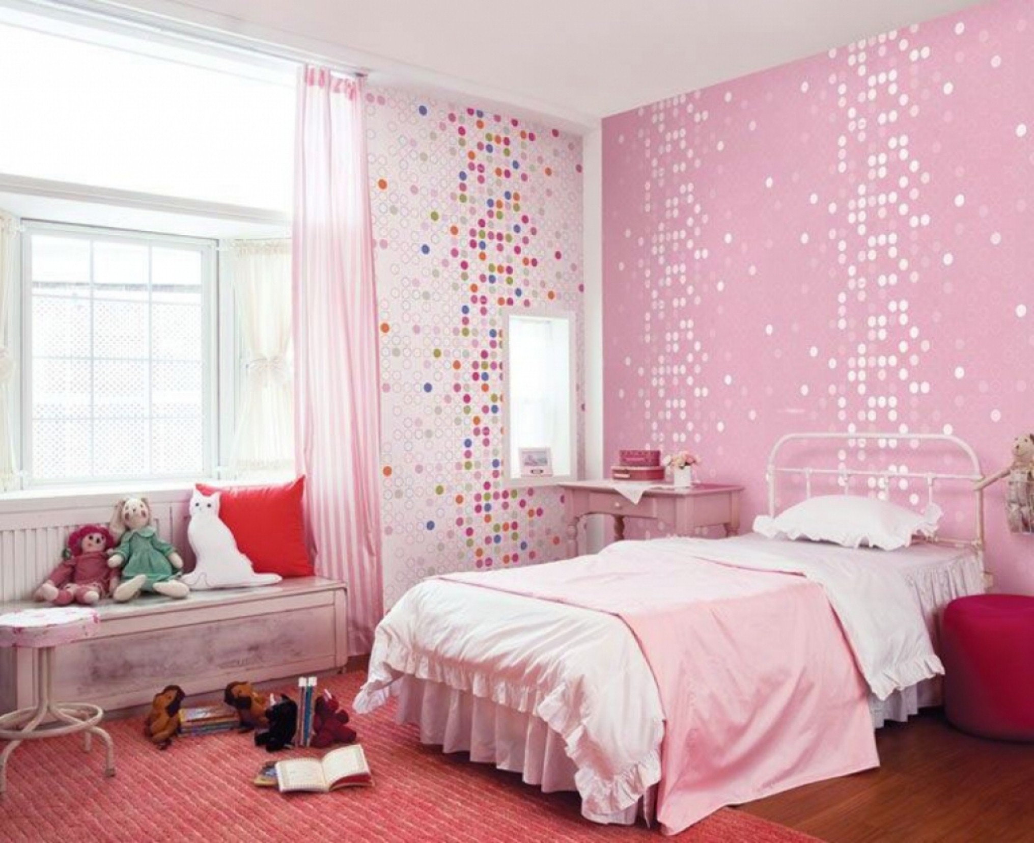 2031x1655 Bedroom Historic Pink Teenage Girls Room Interior Design With Windows Bay  Nook And Artistic Mosaic Wallpaper ...