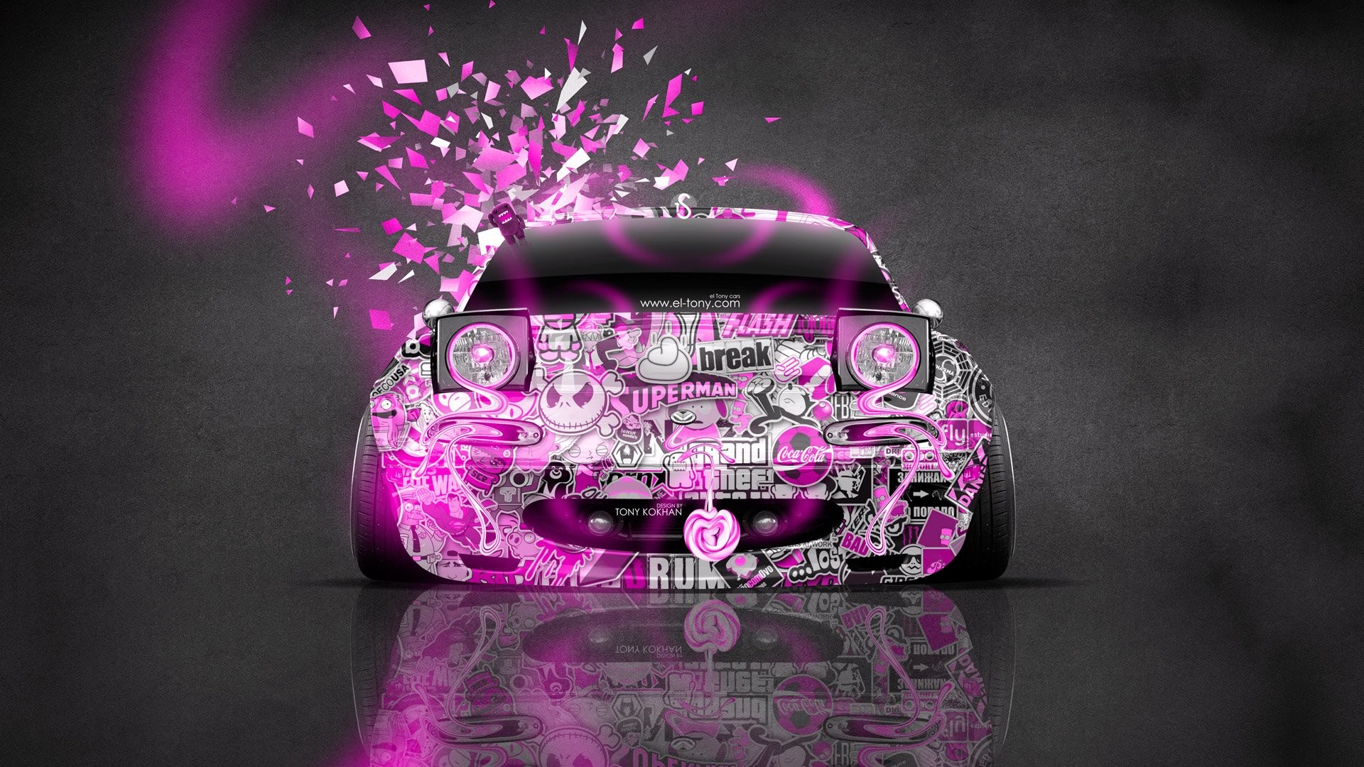 1920x1080 Car Mazda Design Kokhan Chemical Romance Cartoons Art Miata Front Style Pink
