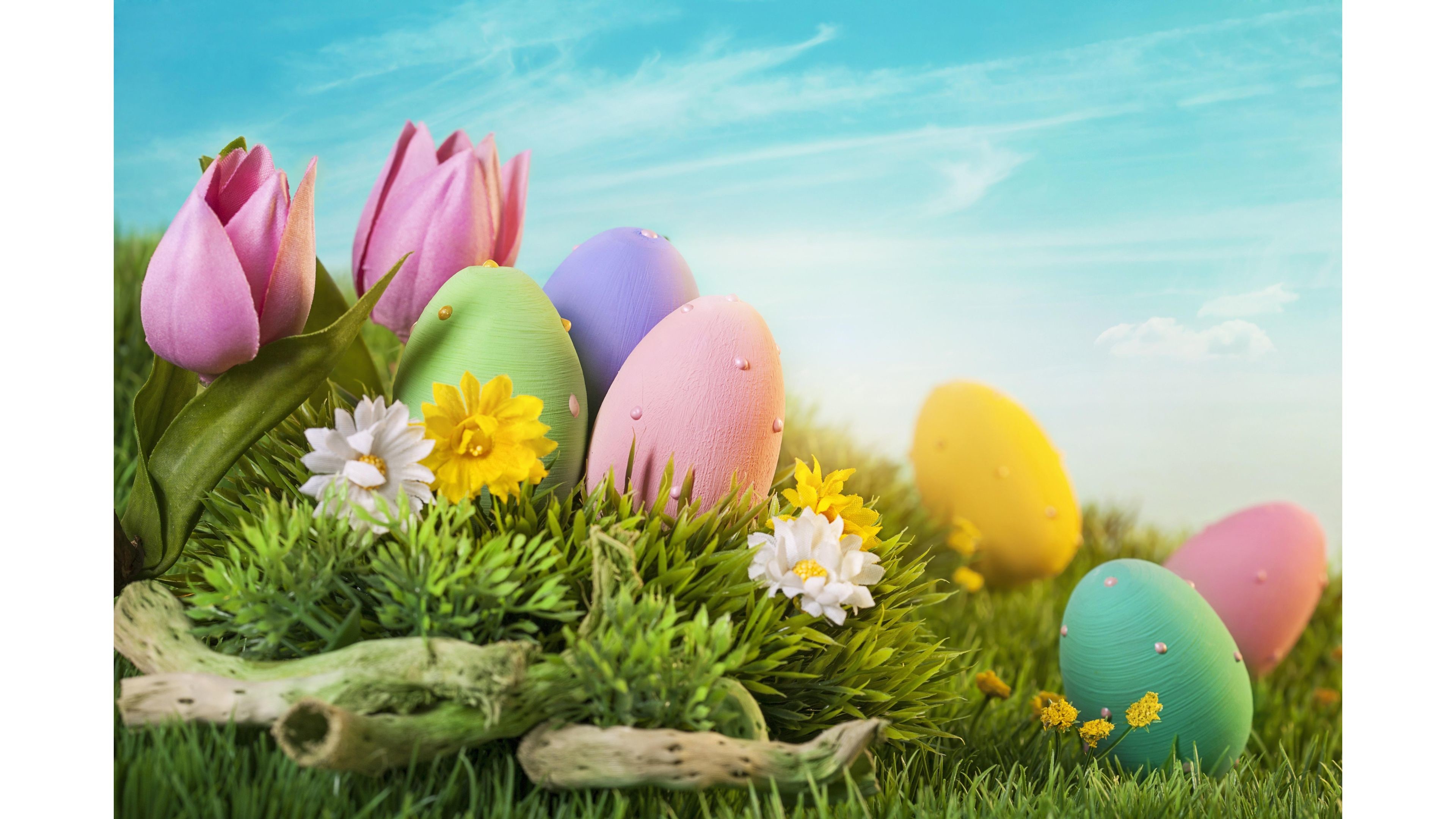 3840x2160 Pastel Colored Eggs Happy Easter 4K Wallpaper