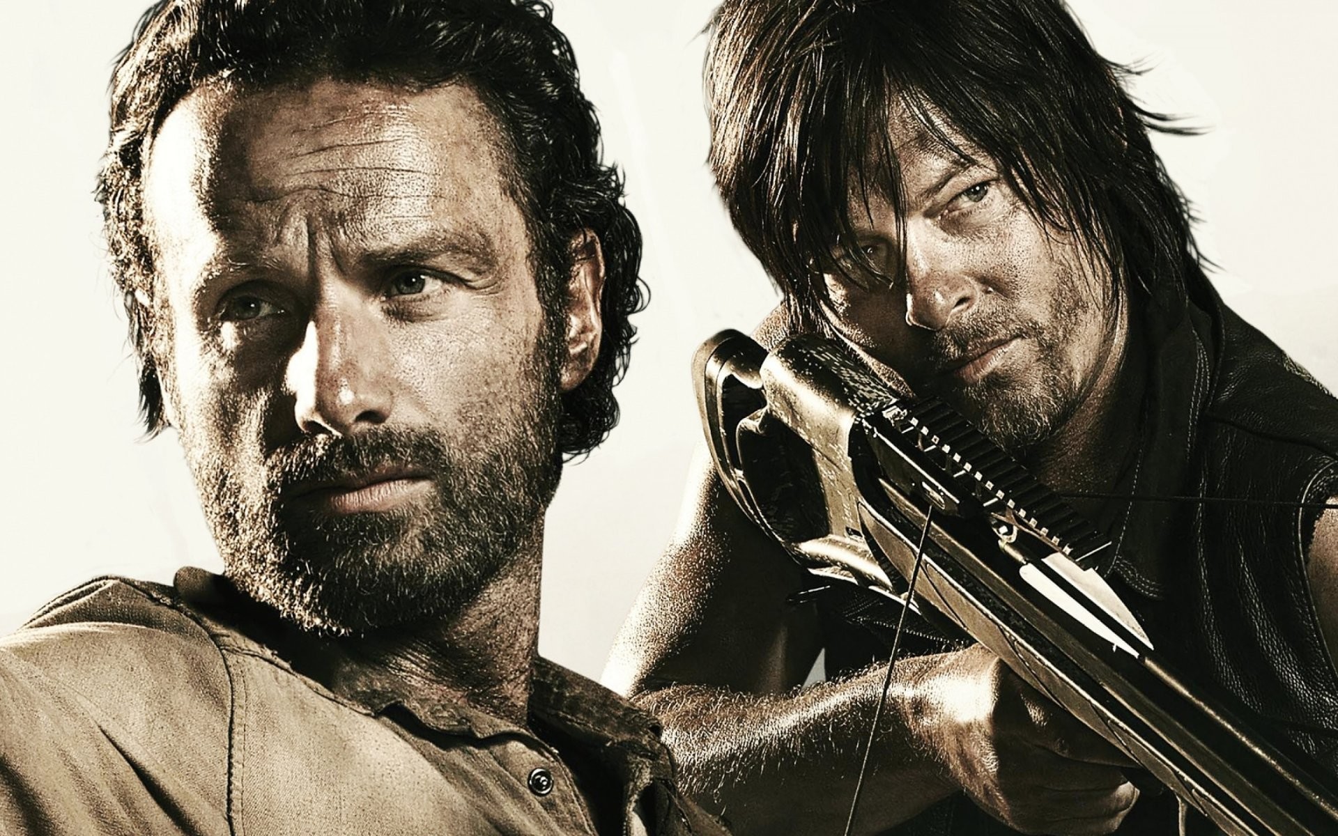 1920x1200 the walking dead the walking dead andrew lincoln rick grimes norman reedus daryl  dixon crossbow