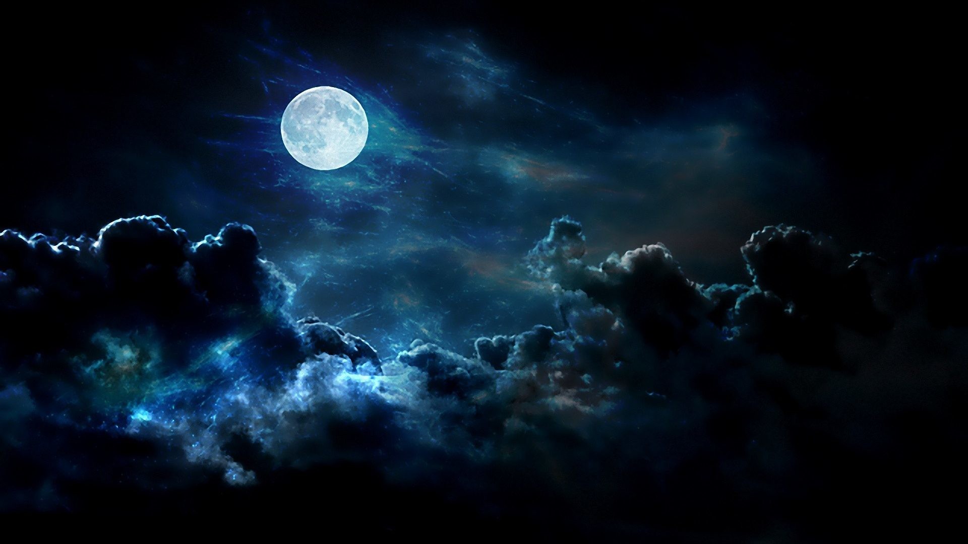 1920x1080 BIG BLUE Clouds Nature Night Moon SKIES FULL Wallpaper Background Free