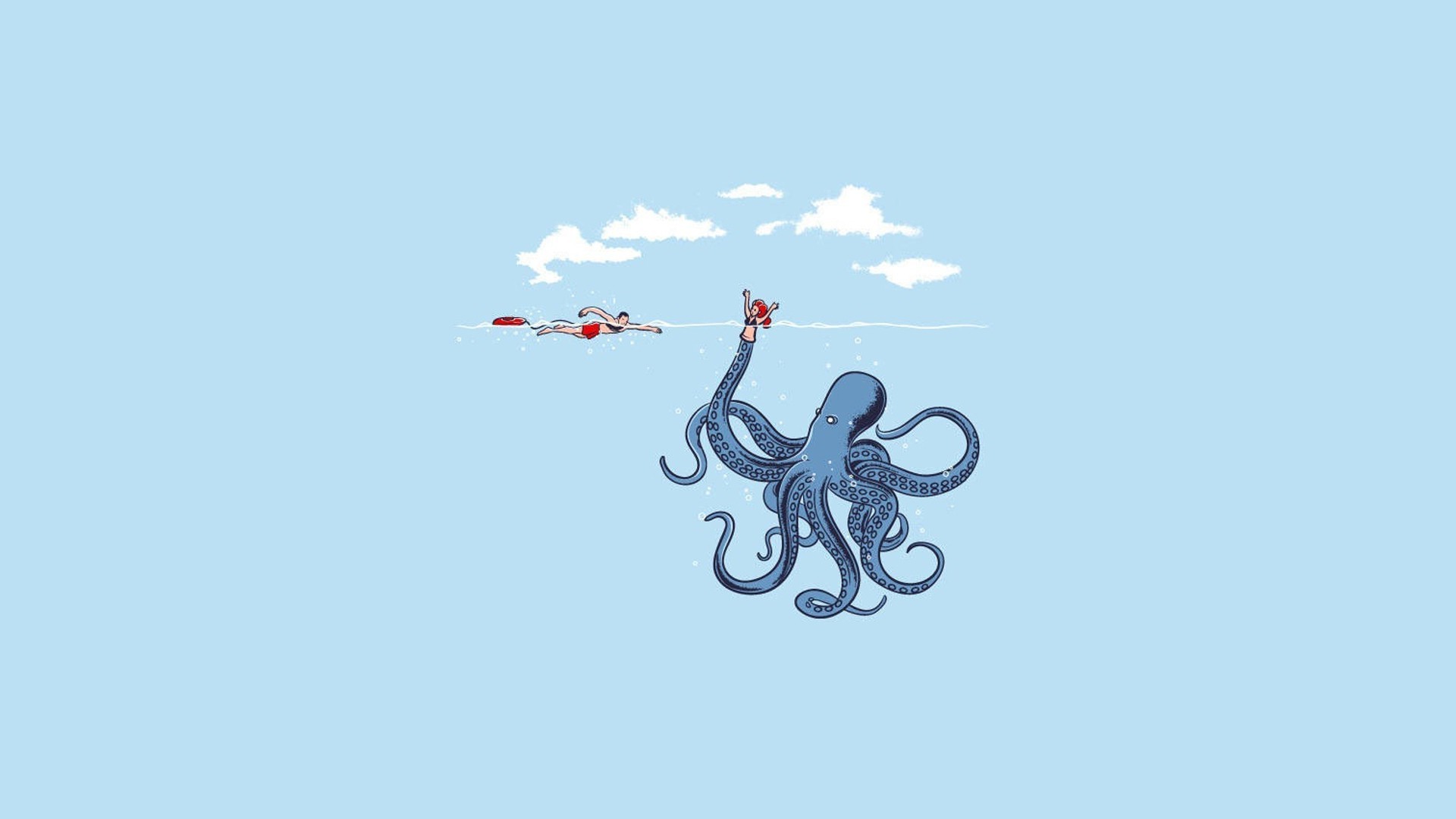 1920x1080 Humor Minimalism Simple Blue Octopus Wallpapers Hd Desktop