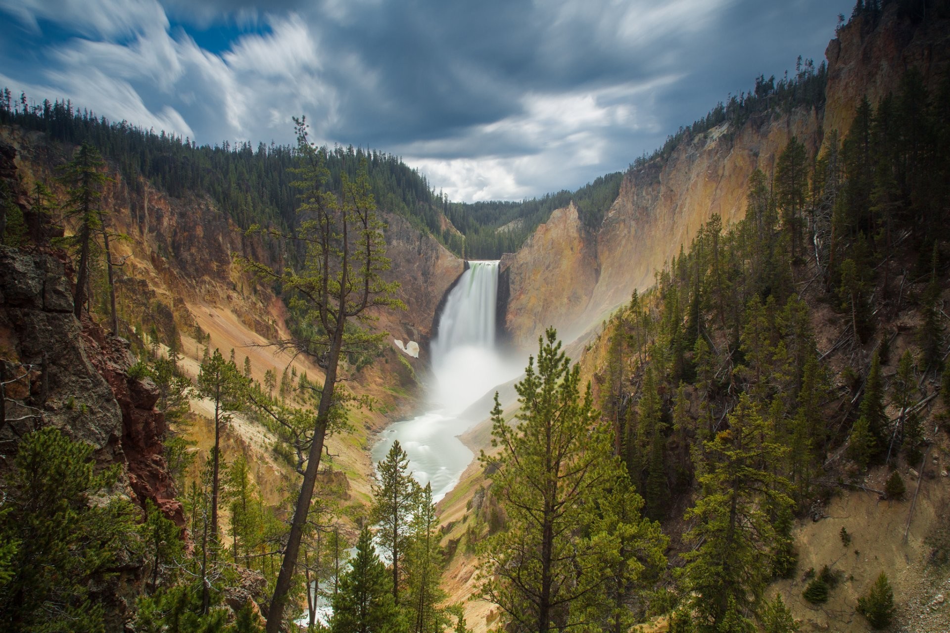 1920x1280 canyon junction wyoming usa lower falls yellowstone national park waterfall  rock forest HD wallpaper