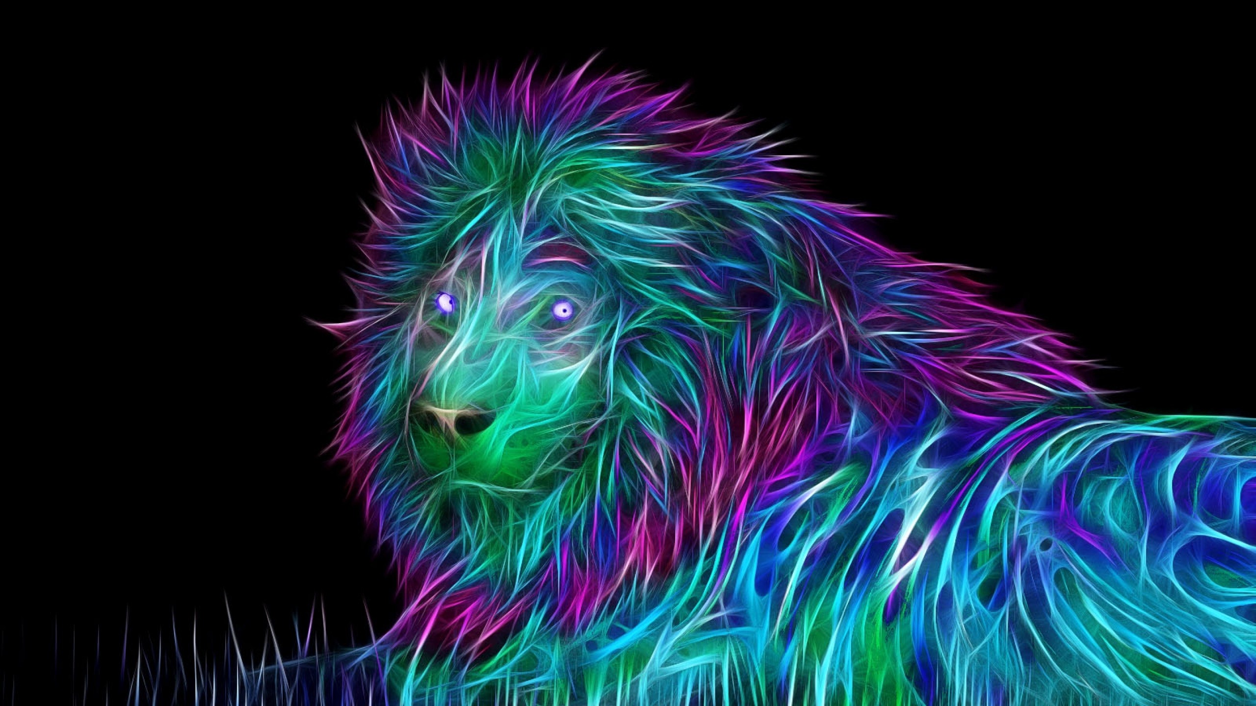 2560x1440 Neon lion wallpaper #neon #lion #digitalart