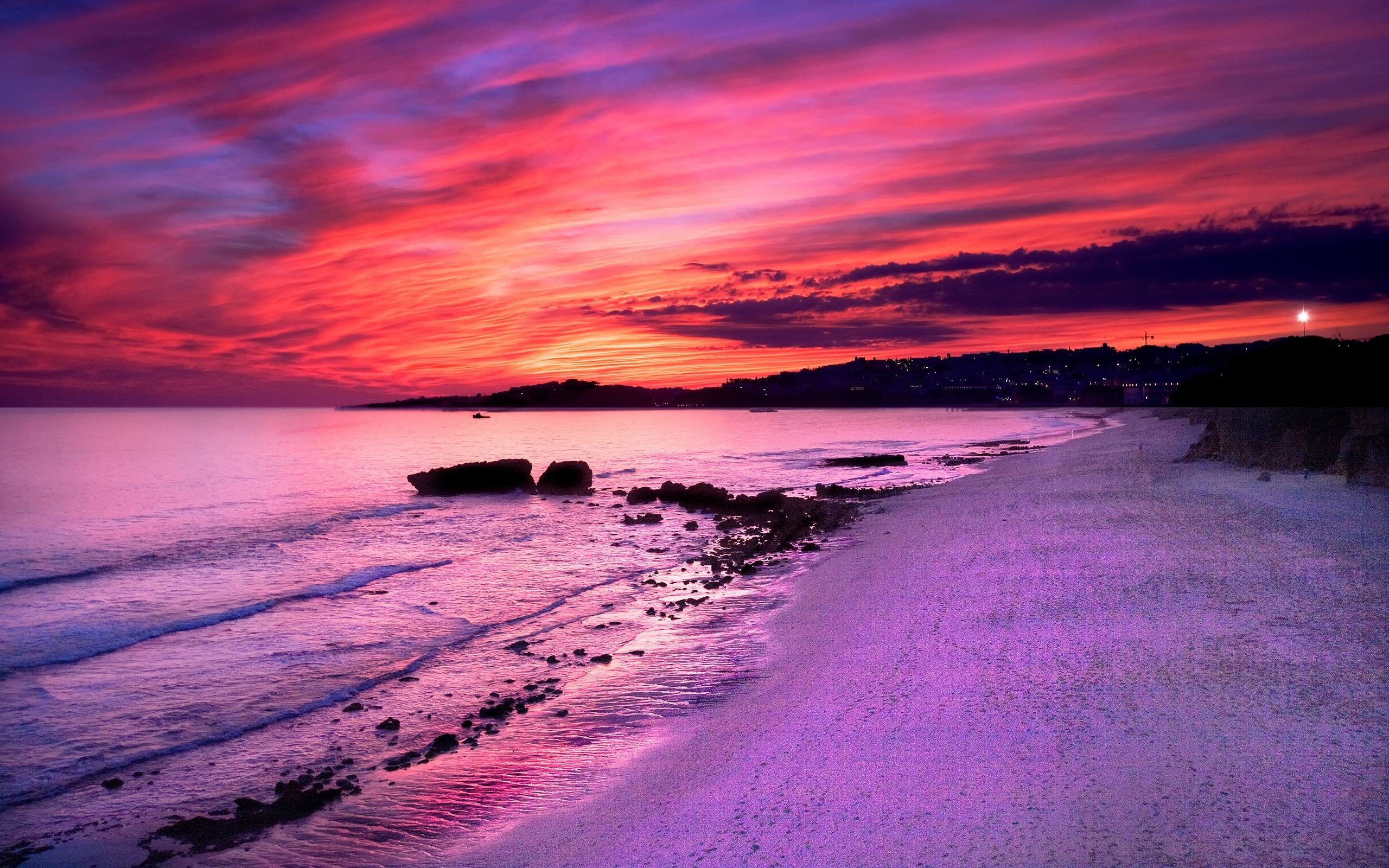 2560x1600 Pink And Purple Beach Sunset Background 1 HD Wallpapers
