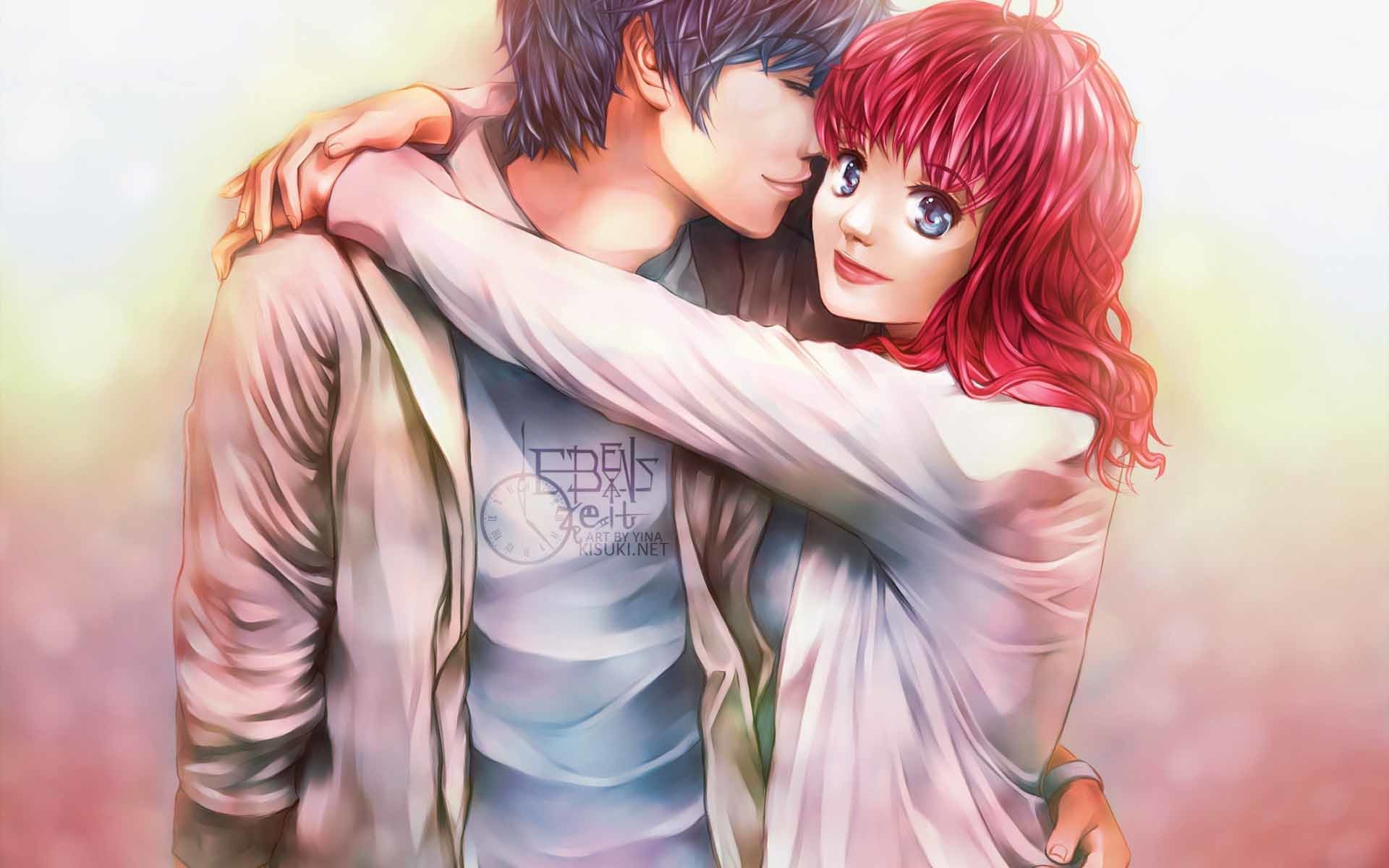 1920x1200 Romantic Anime Couple Hug 3D Wallpapers Collection Pack