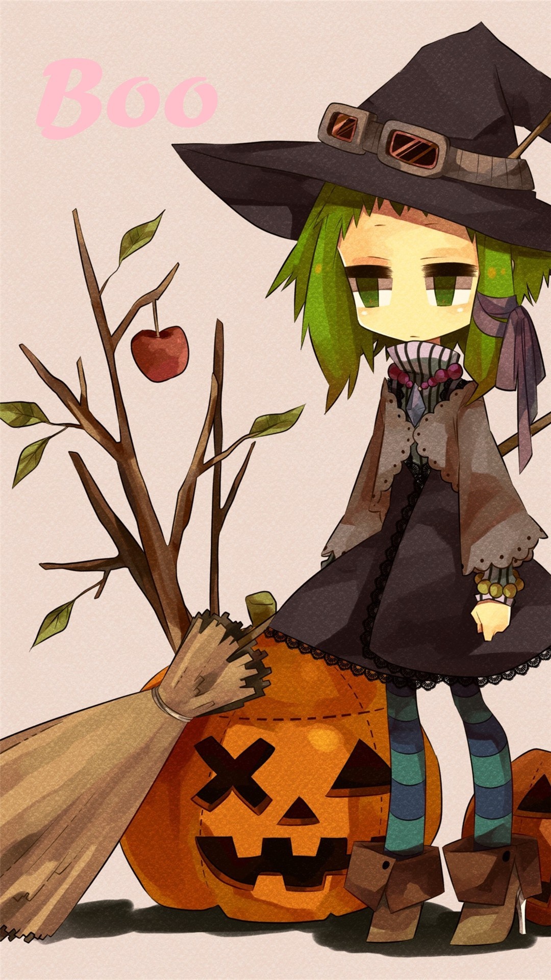 1080x1920 2014 Halloween BOO iPhone 6 plus wallpapers - girl, witch hat, broom,  pumpkin