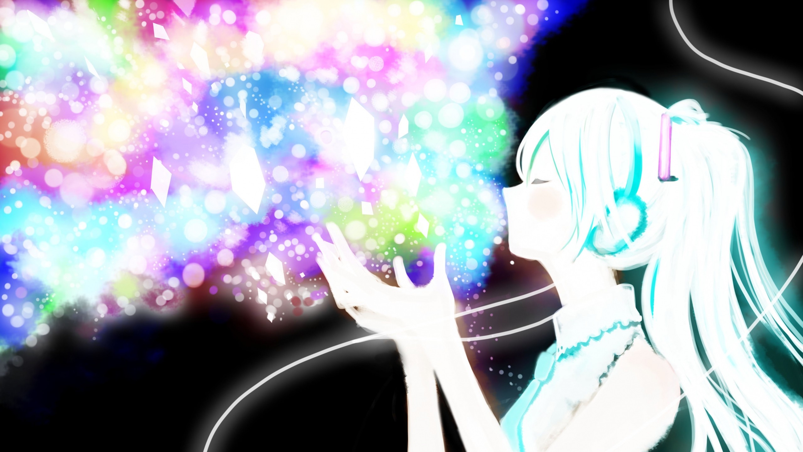 2560x1440 miku, Vocaloid, Anime, Girl, Glitter Wallpaper, Background Mac .