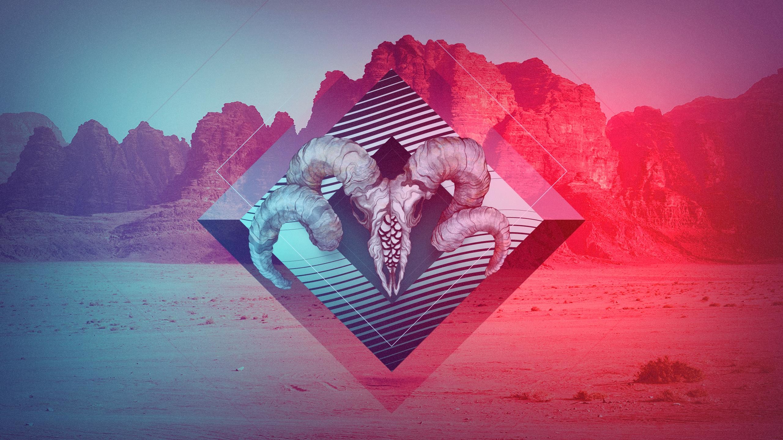 2560x1440 Funky triangle hipster design, plus a ram.