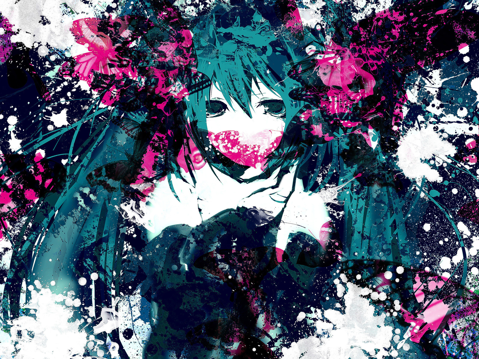 2000x1500 Tags: Anime, Meola, VOCALOID, Hatsune Miku, Abstract Background,   Wallpaper