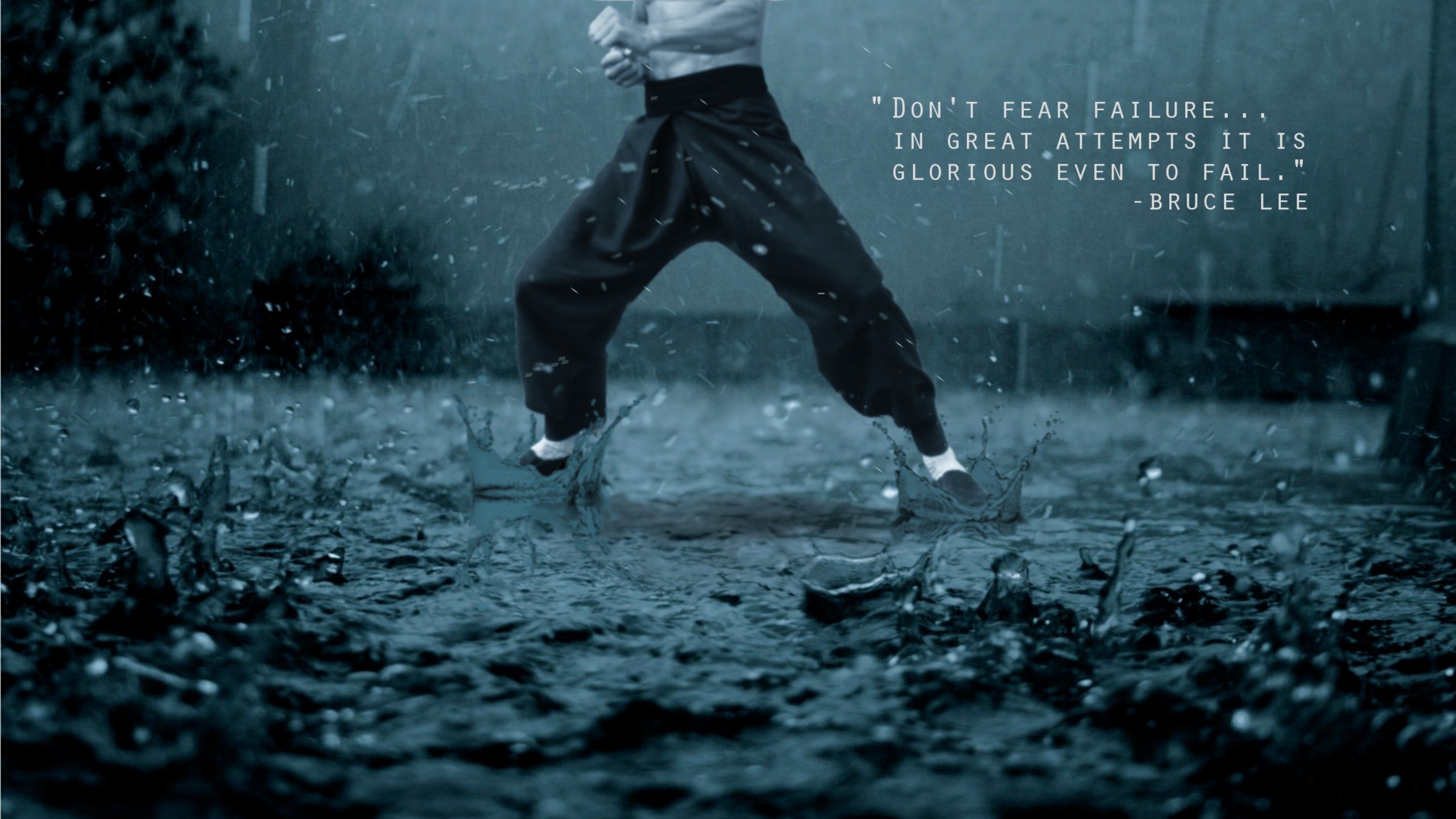 2560x1440 Gym Quotes Bruce Lee Rain Kung Fu