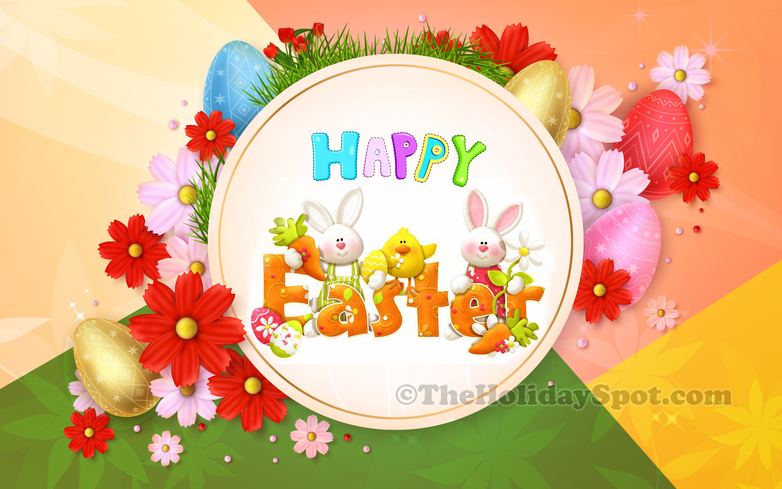 2560x1600 Cute Happy Easter wishes from Bunnies and a chik