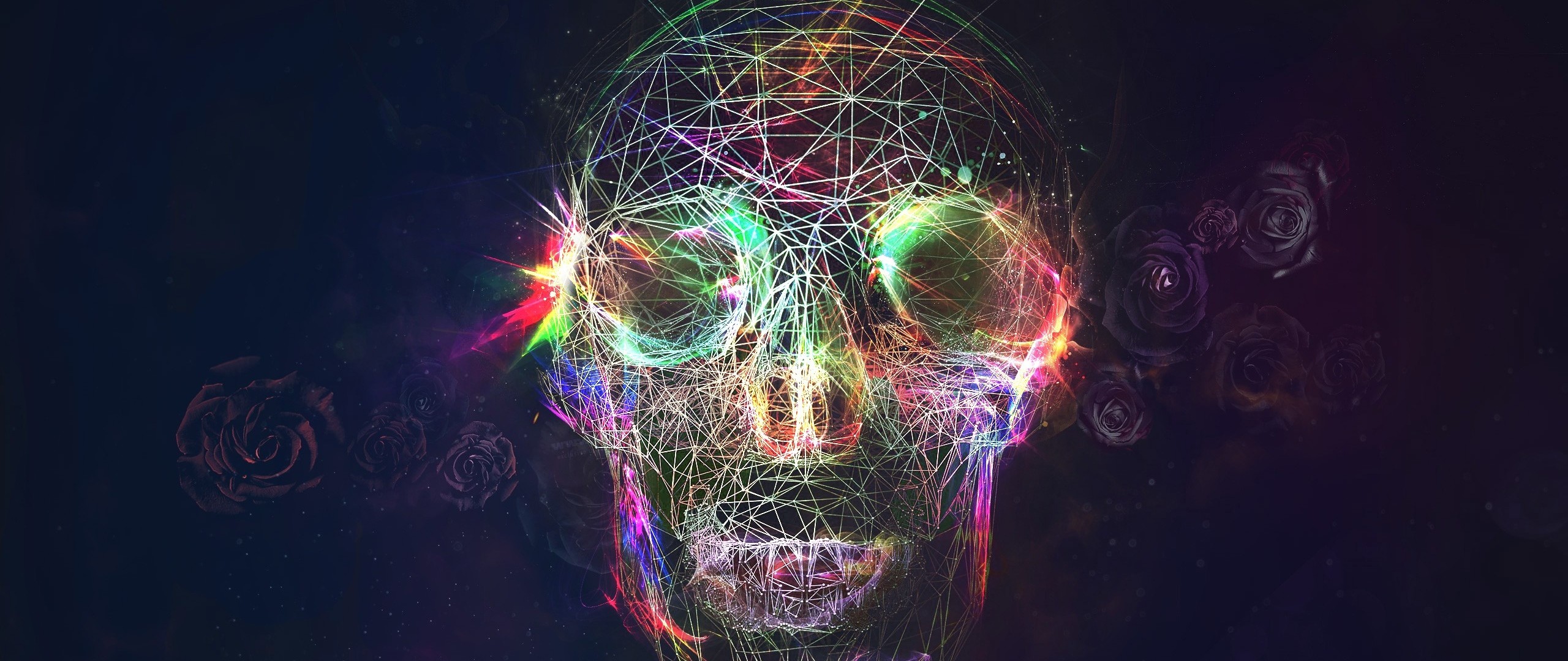 2560x1080 Preview wallpaper skull, abstract, bright, background 