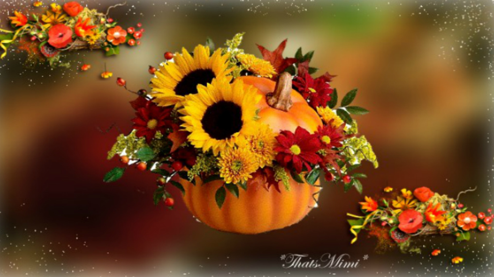 1920x1080 Fall Pumpkins and Flowers Desktop Wallpapers