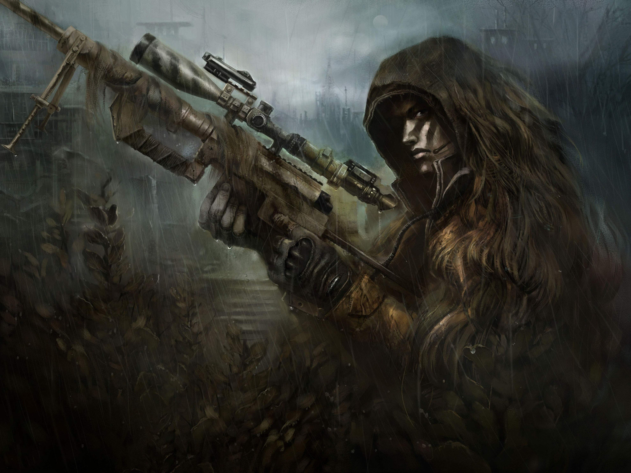 2048x1536 Wallpaper Soldier Sniper Rain Camouflage Rifle BlackShot Desktop