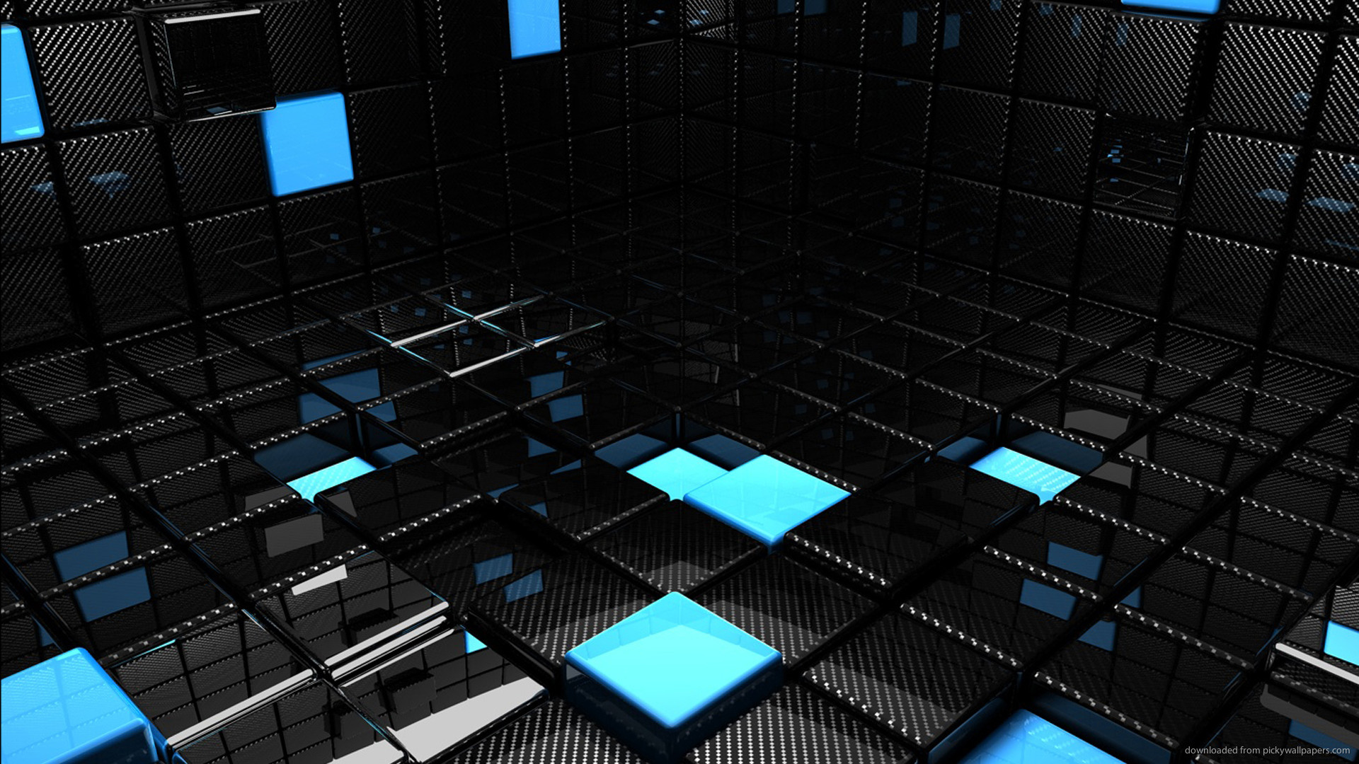1920x1080  Chrome and Blue 3D room wallpaper
