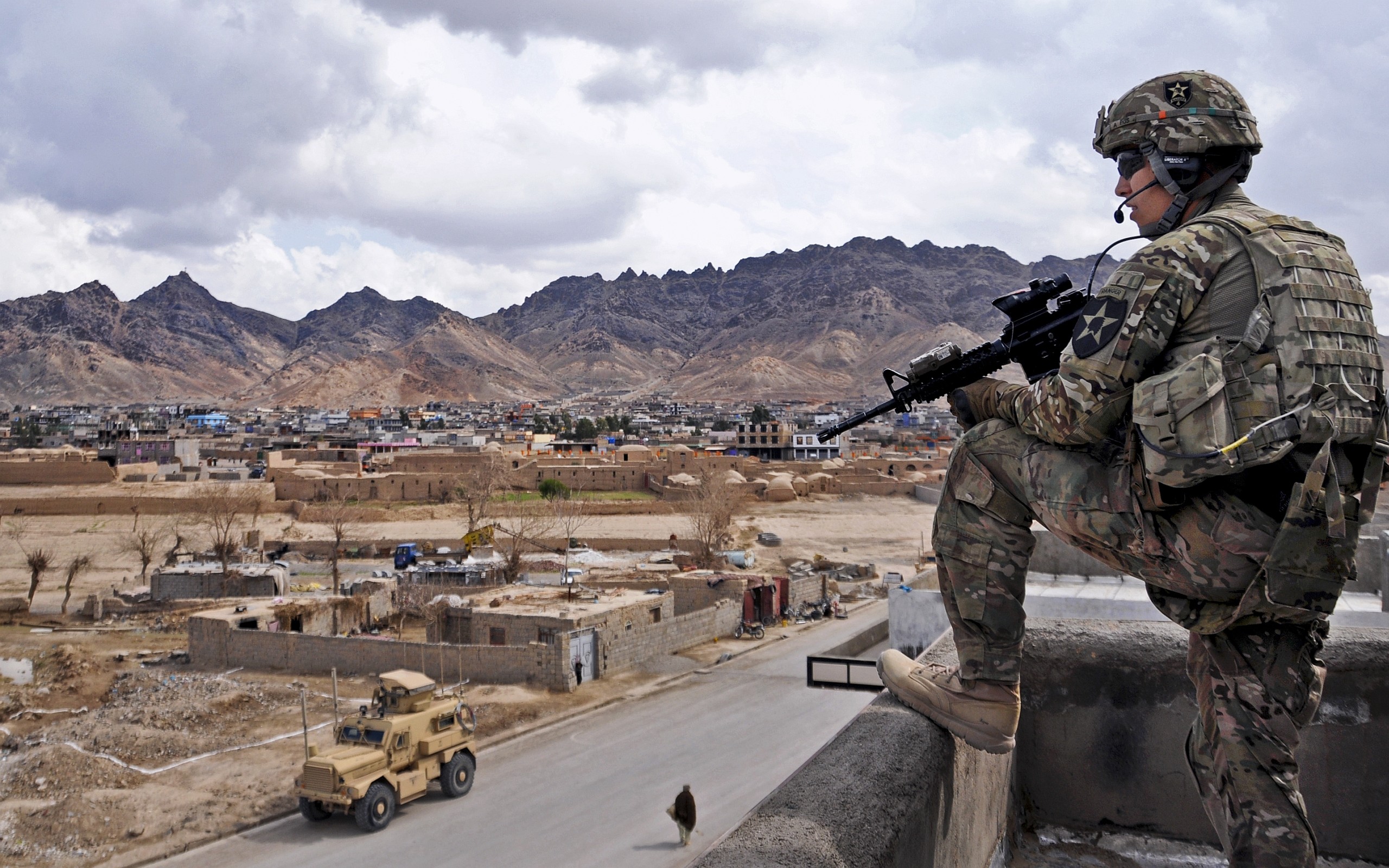2560x1600 2560x1440 HD wallpaper of a US soldier overlooking a street in Afghanistan.  The widescreen version () of this wallpaper can be found at ...