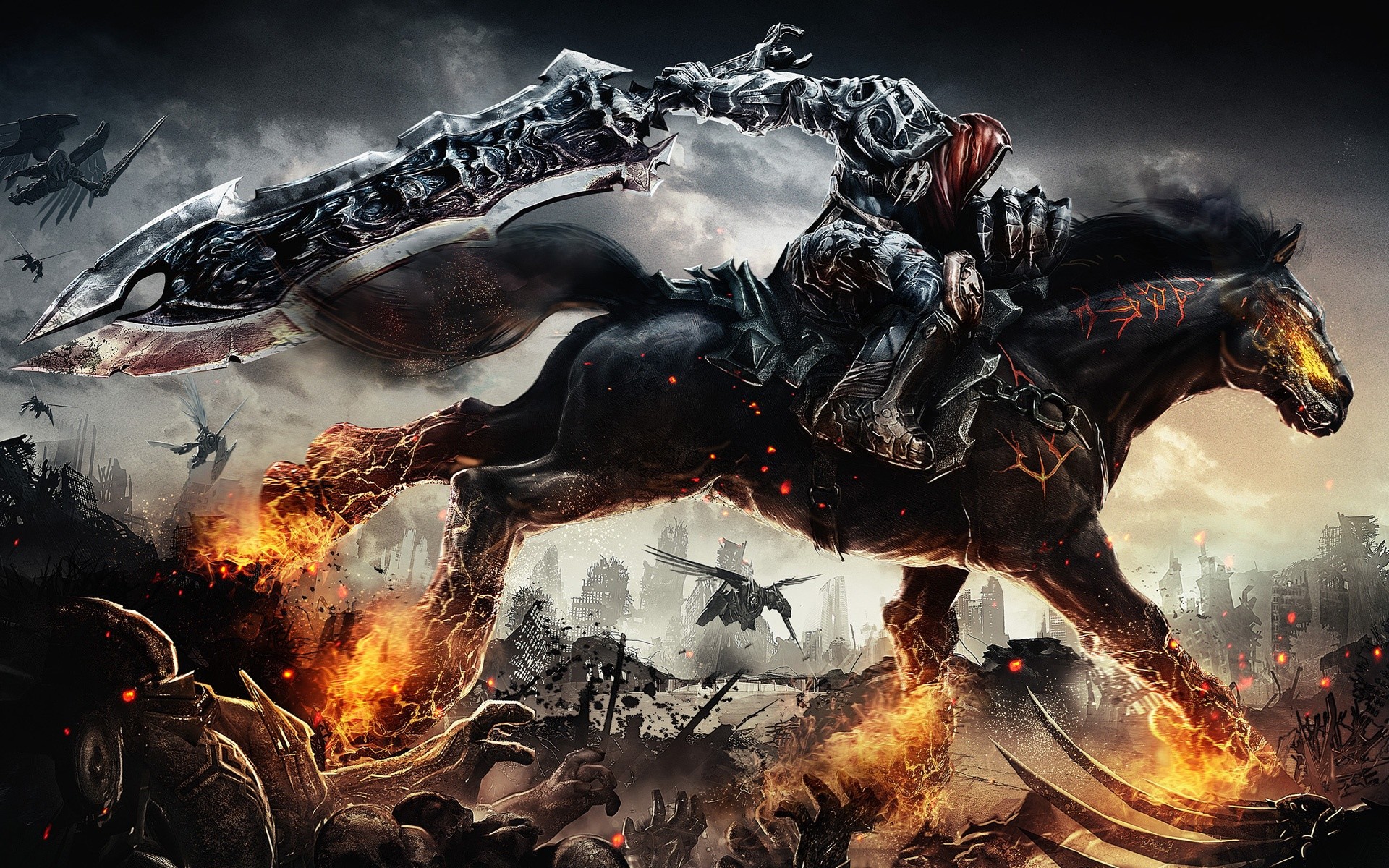 1920x1200 Darksiders wallpaper Wrath of War. Dark HD wallpaper of horseman from  Darksiders Wrath of War game.