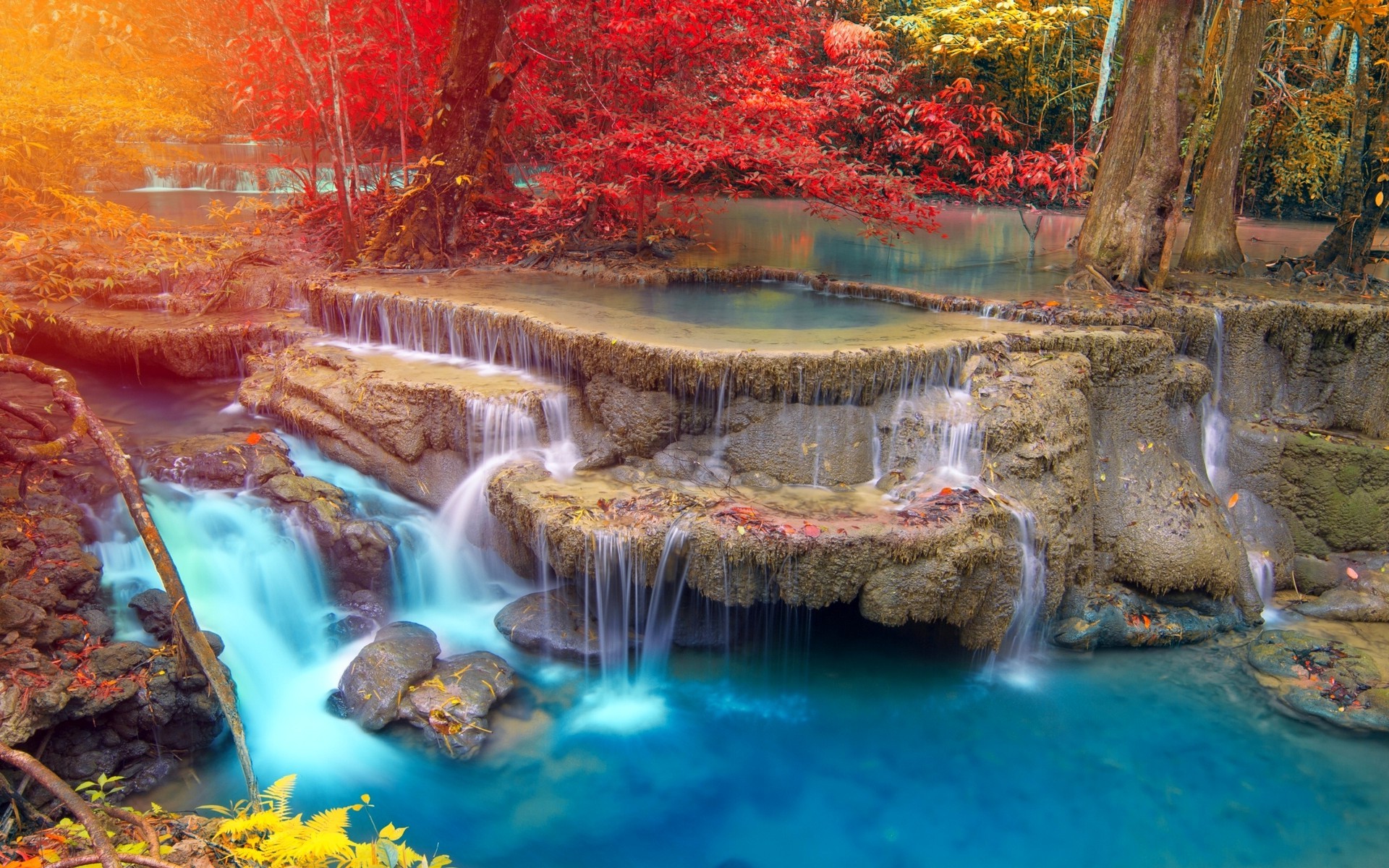 1920x1200 landscape, Waterfall, Nature, Trees, Thailand, Fall, Colorful, Tropical  Wallpapers HD / Desktop and Mobile Backgrounds