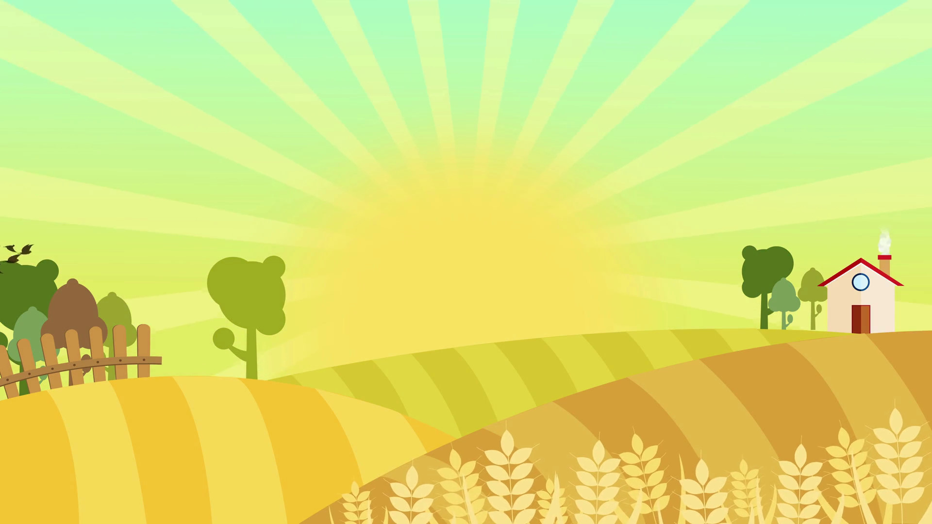 1920x1080 Nice cartoon animation of colorful farm Background seamless loop with space  for your text or logo. wheat filed over sunburst full hd and 4k.  illustration of ...