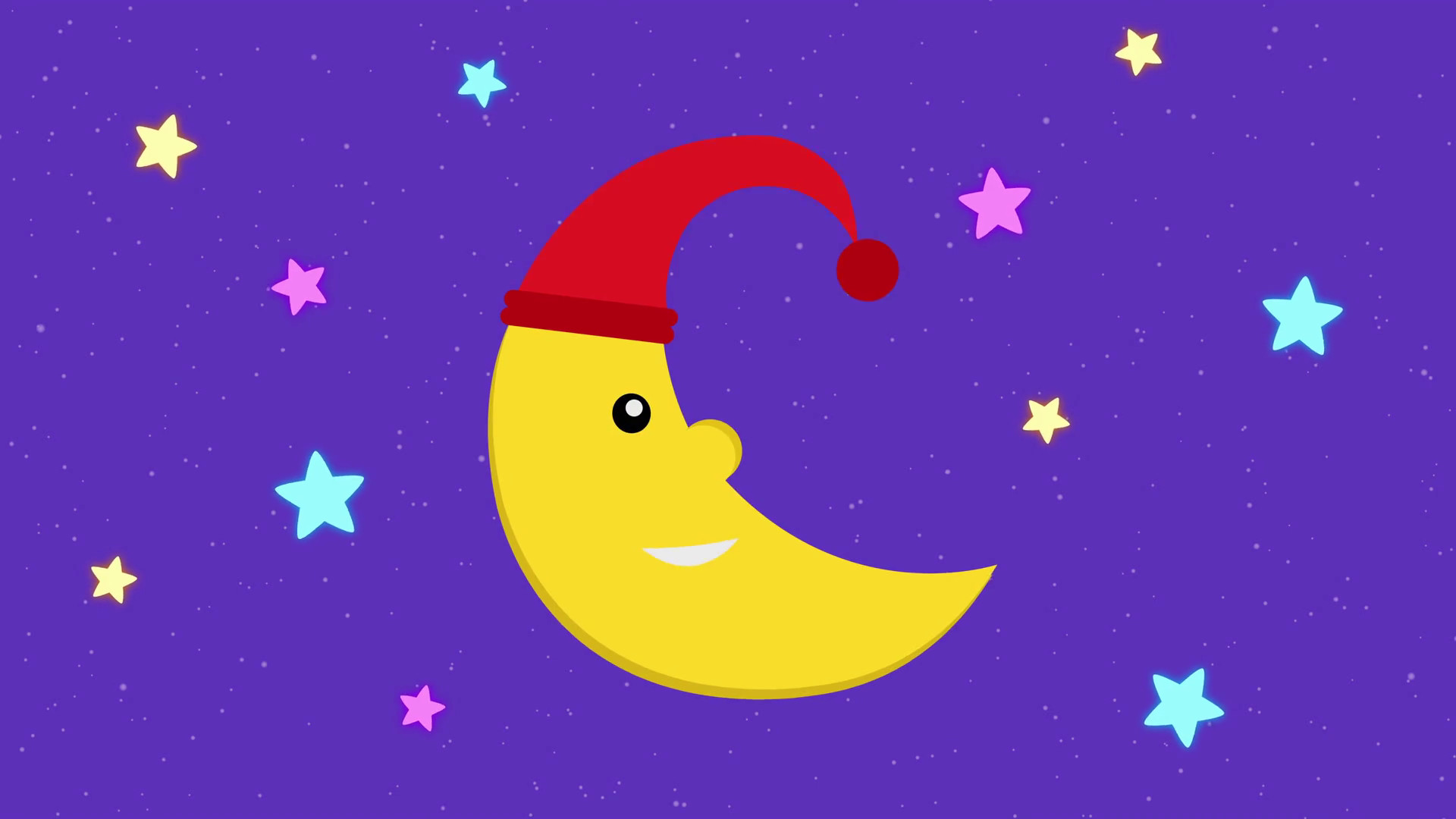 1920x1080 Cute cartoon character of Smiling Moon With Sleeping Hat Background and  colorful stars rotation. animation