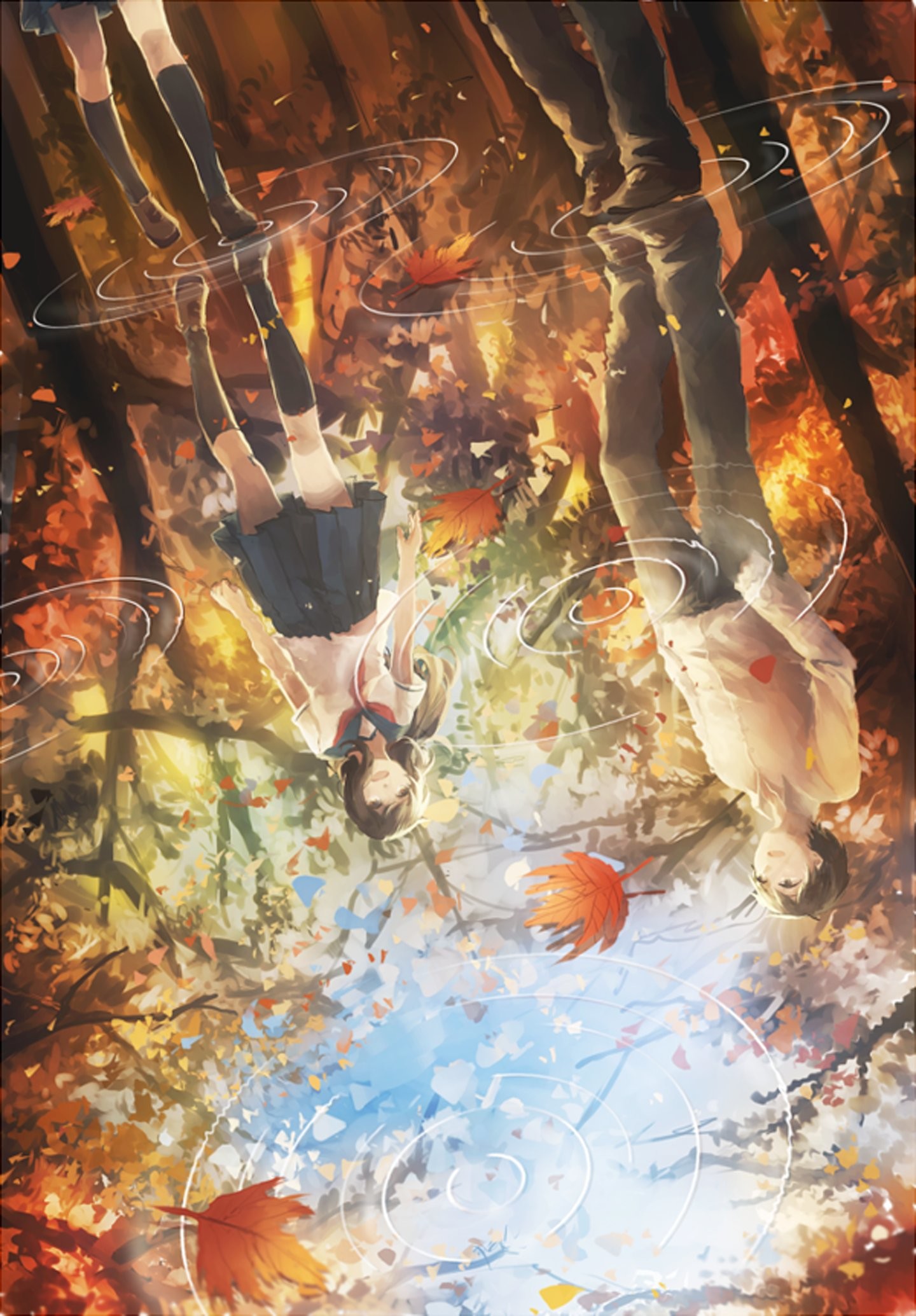 1440x2069 Leaves water rain couple anime girl guy autumn wallpaper |  |  826765 | WallpaperUP