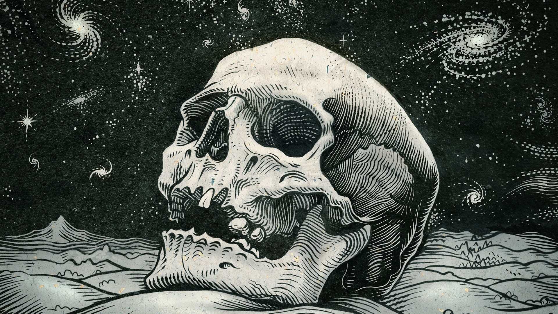 1920x1080 Preview wallpaper skull, bw, artwork 