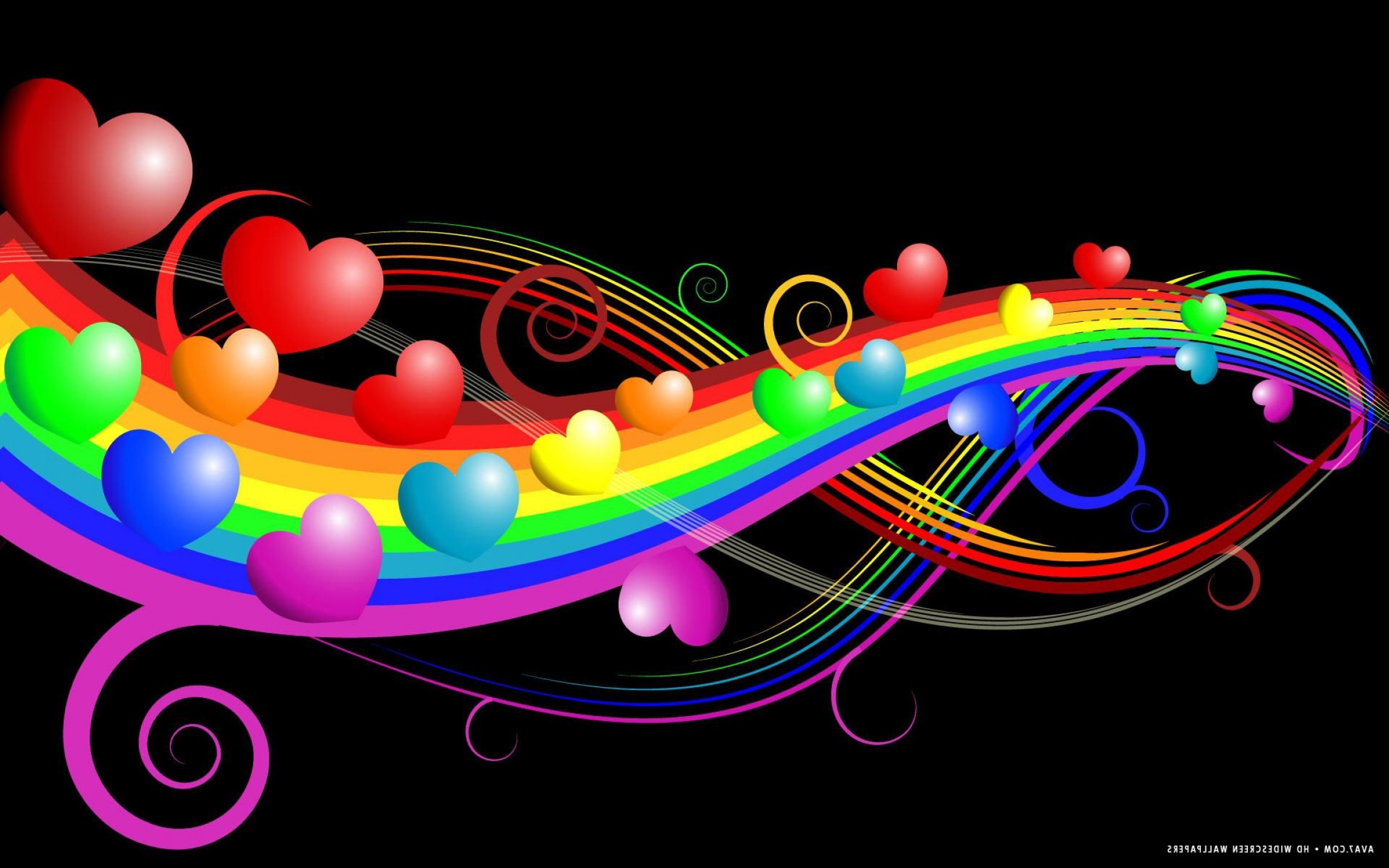 2304x1440 Stars Hearts Circle S Vector 3D Wallpaper HD: Heart Abstract Hearts Rainbow  Colors Lines Wallpaper