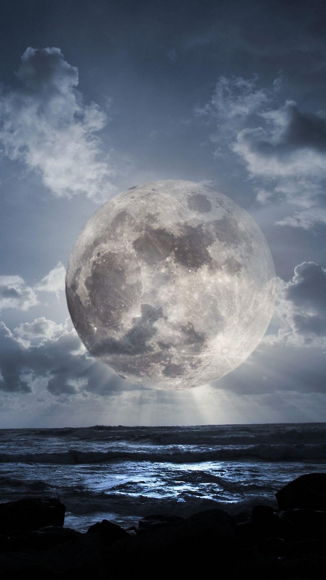 1080x1920 Super Moon Over Sea Smartphone Wallpapers HD