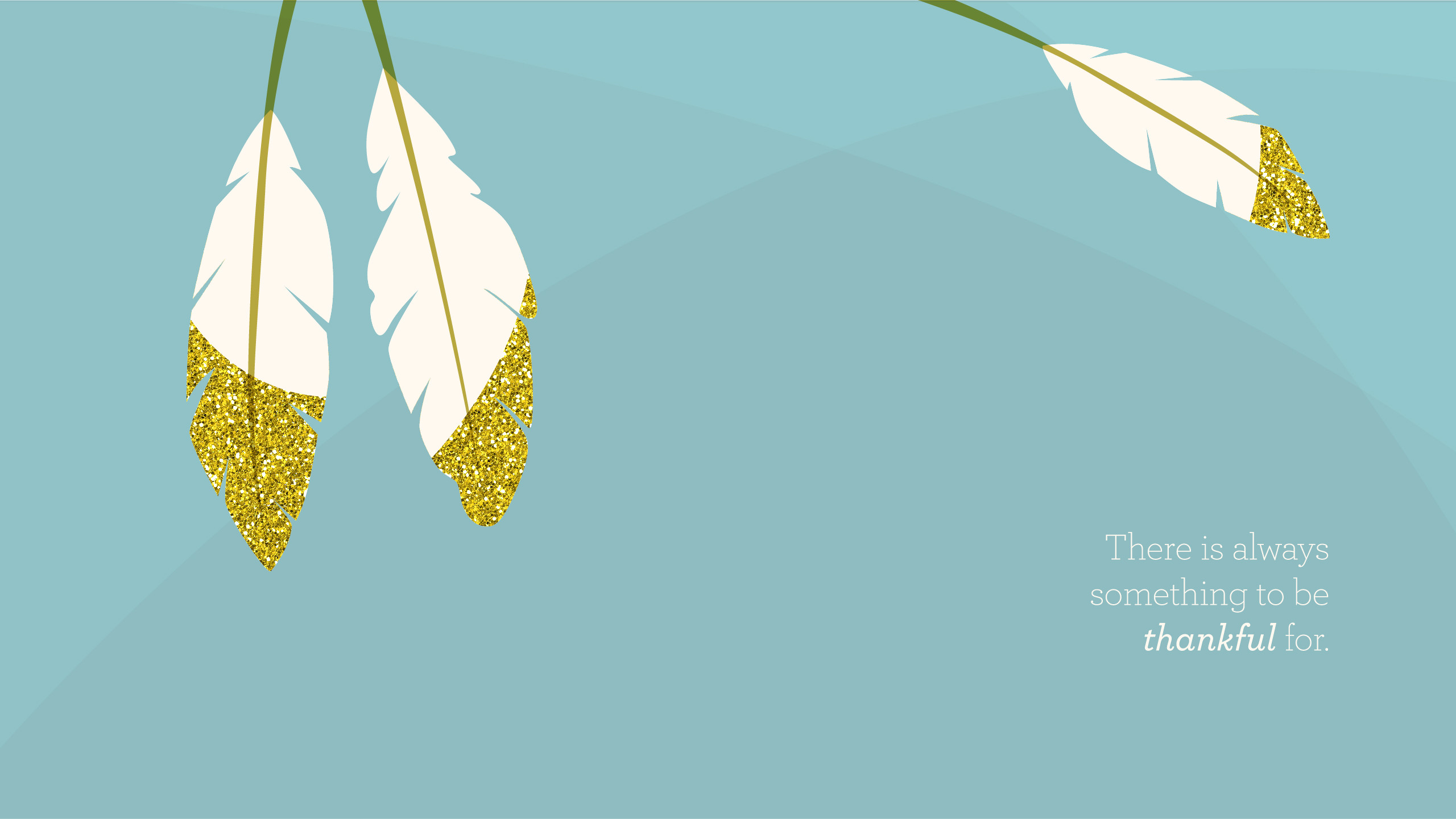 2560x1441 Gold dip feathers 'Thankful' desktop wallpaper background