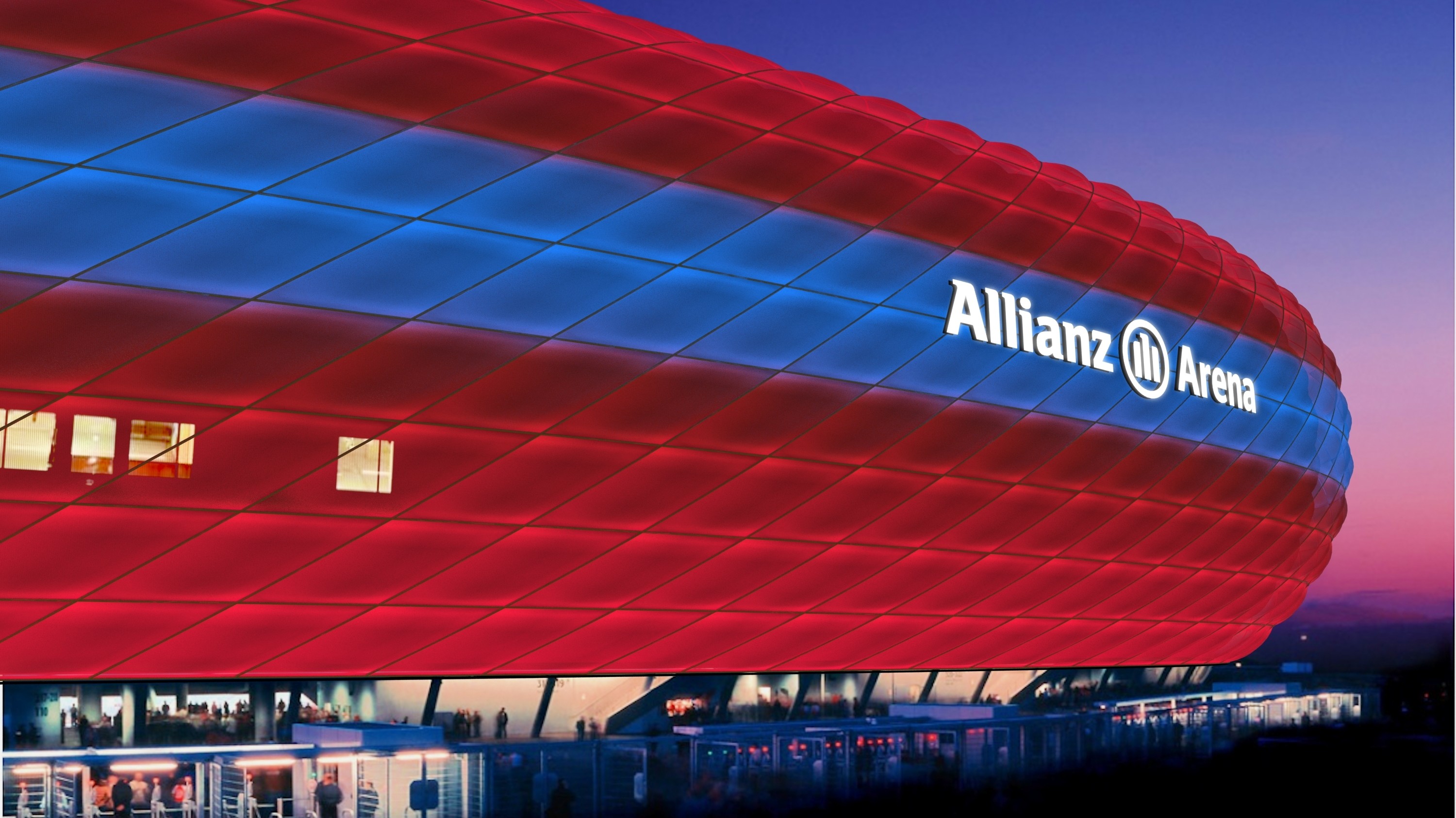 3000x1688 Die MÃ¼nchener Allianz Arena: Laut einer ersten Designstudie soll sie mit  380.000 LEDs besetzt werden. (Bild: Philips)