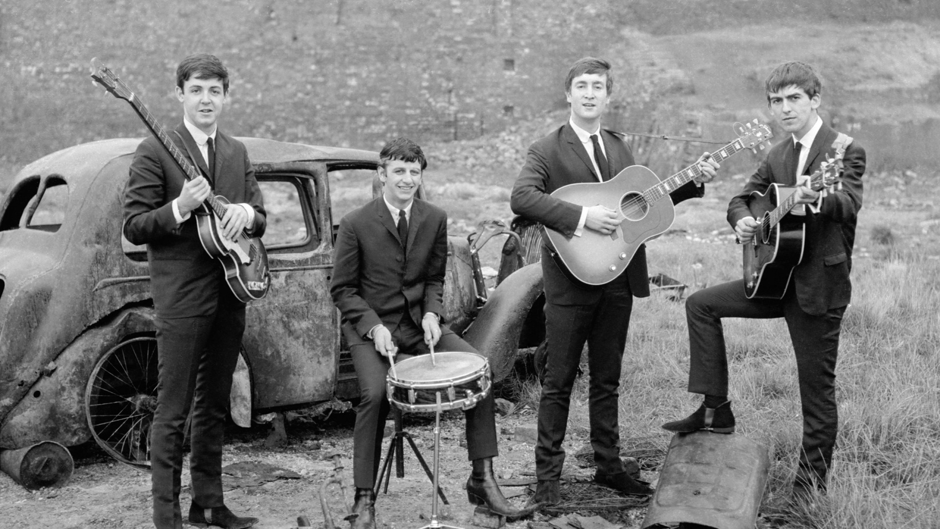 1920x1080 Preview wallpaper the beatles, band, members, instruments, car 