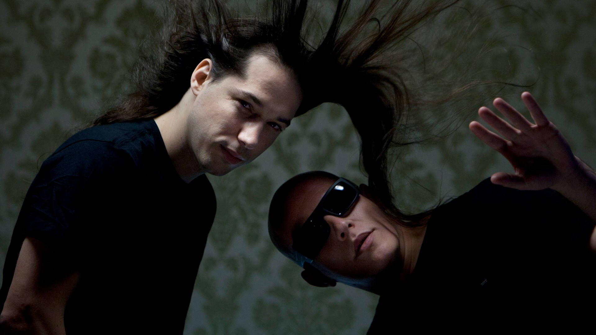 1920x1080  Wallpaper infected mushroom, band, faces, hair, glasses