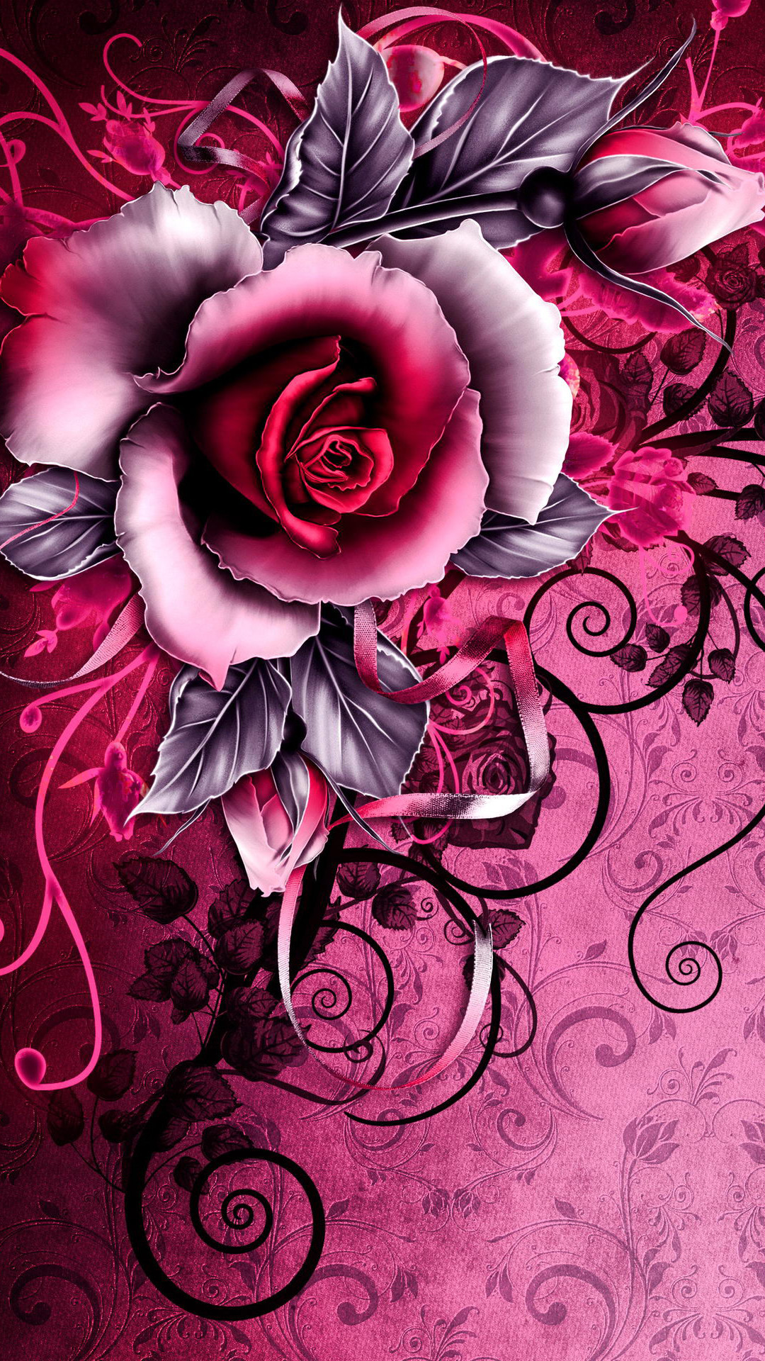 1080x1920 37 Wonderful Black Wallpaper with Pink Roses