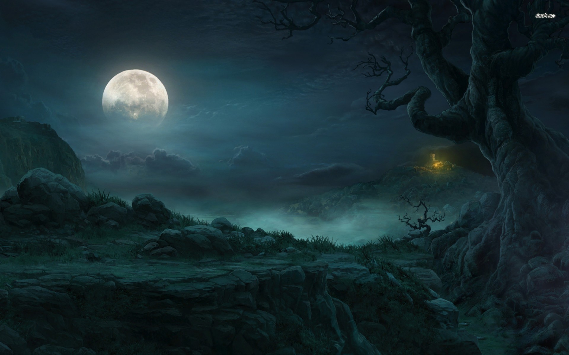 1920x1200 Res: 1920x1080, Fantasy art forest trees animals night moon ...