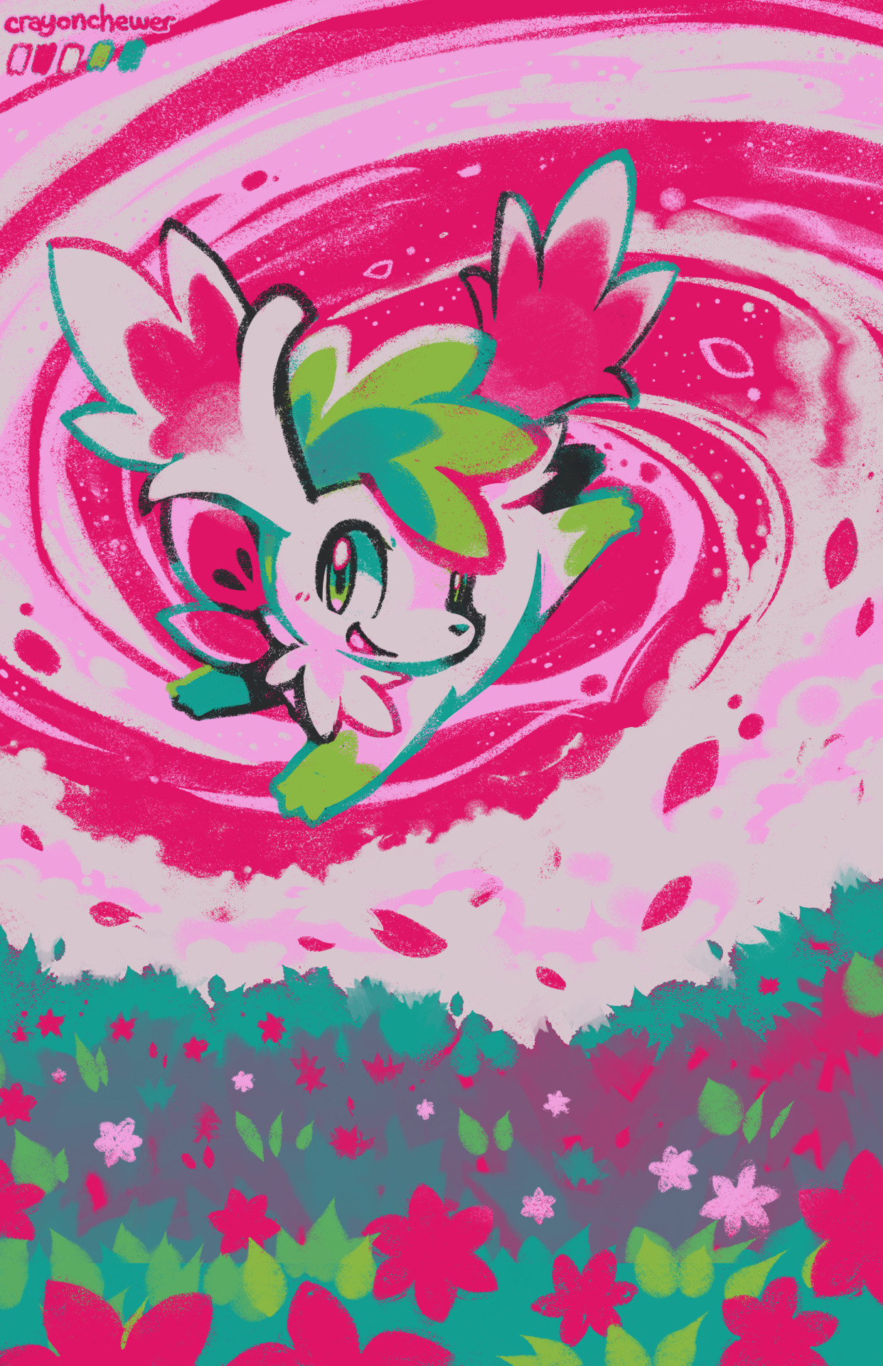 1242x1920 crayonchewer: Even delicate flowers can hold great strength within! á¦(ï½ï¼¾Â´)á¤  Sky Forme Shaymin + palette Feel free to suggest more characters + palettes  ...