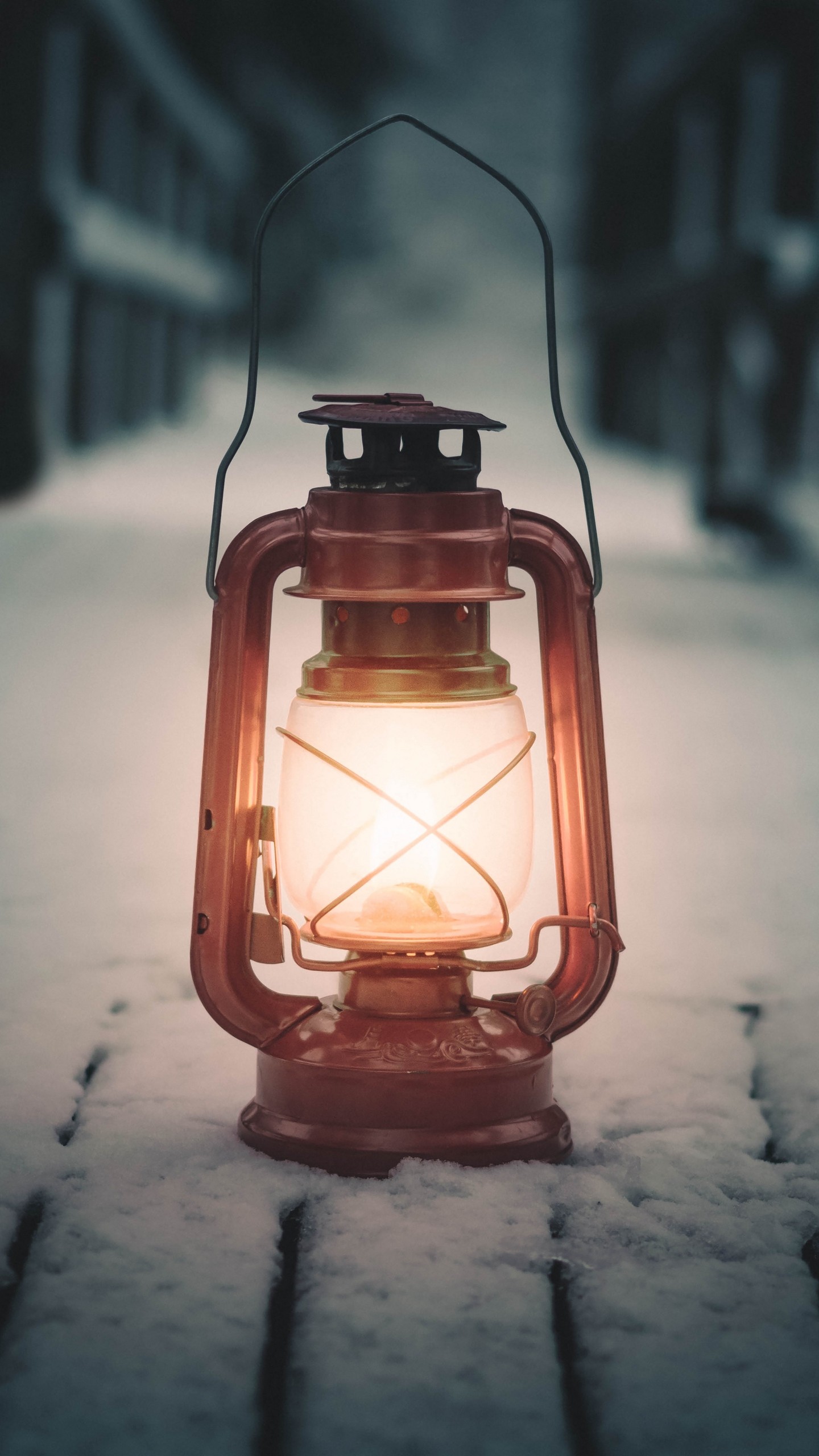 1440x2560  Wallpaper lamp, lantern, snow
