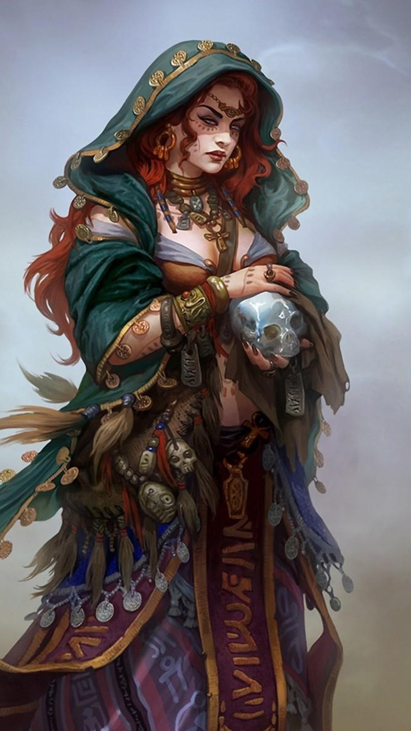 1440x2560  Wallpaper girl, gypsy, witch, skull