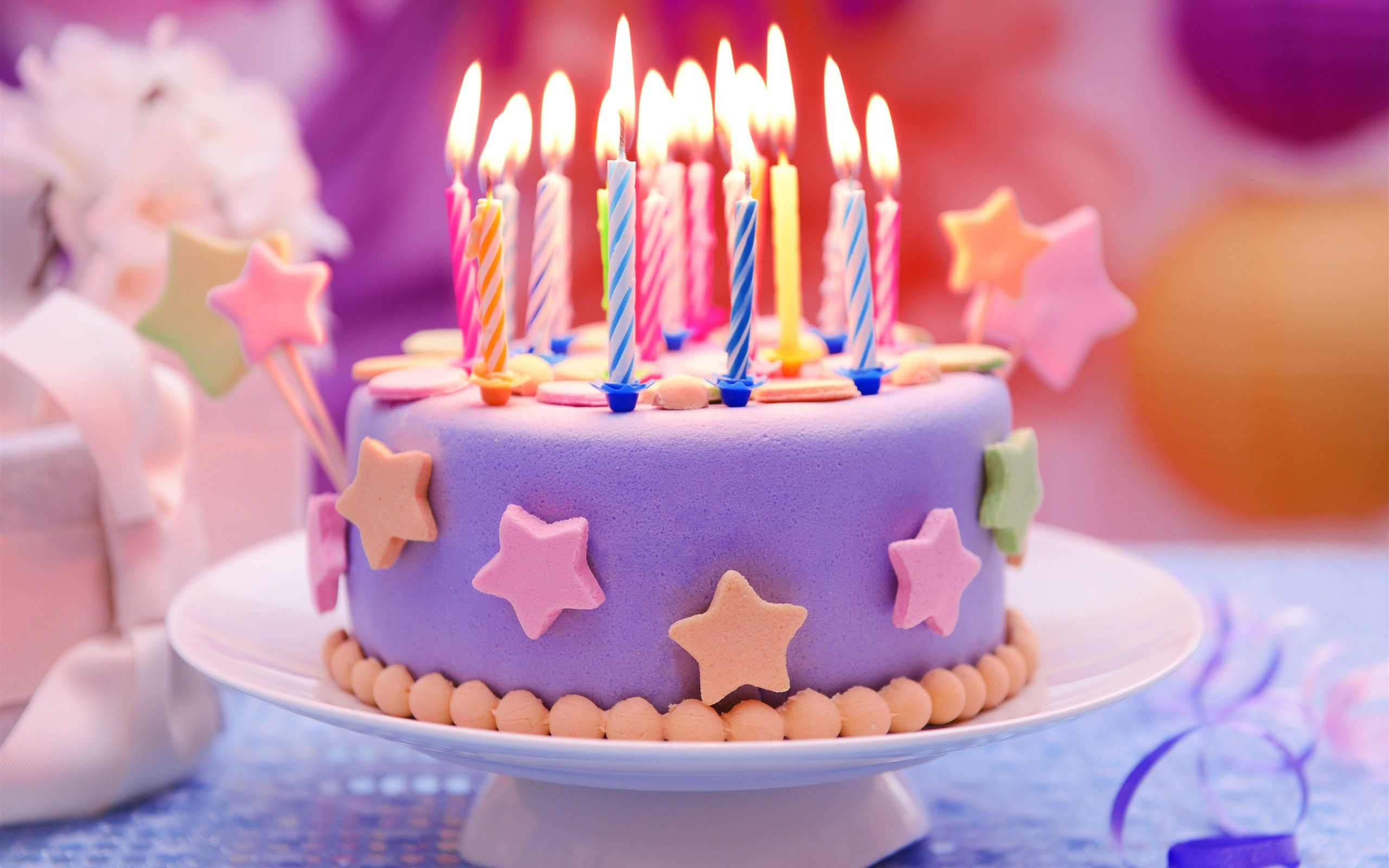 2560x1600 Happy Birthday, cake, candles, stars Wallpaper Preview